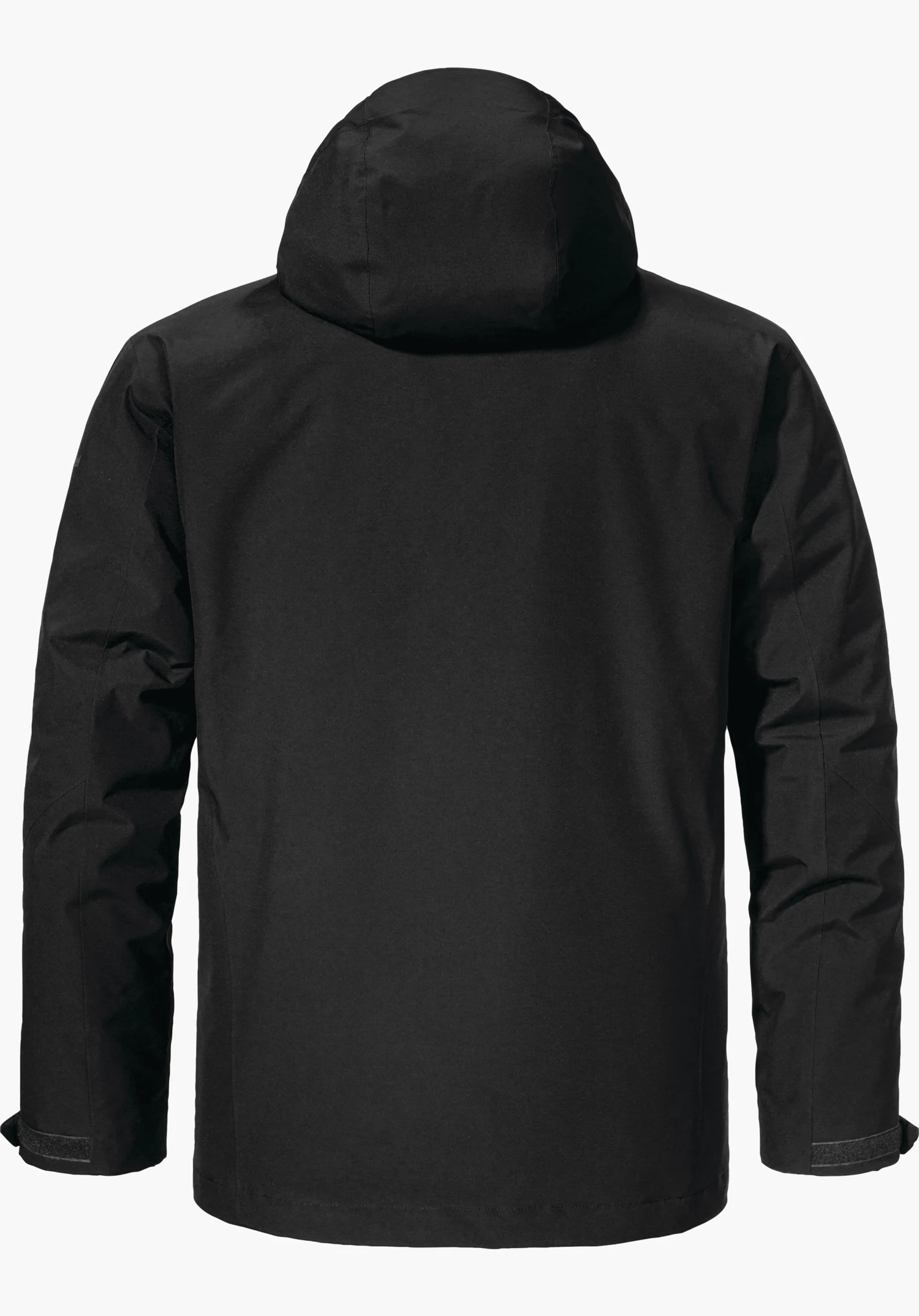 3in1 Jacket Style Tamina MNS black parka with hood, rear view; showing jacket back and long sleeves, adjustable cuffs and smooth weather-resistant surface against a white background.