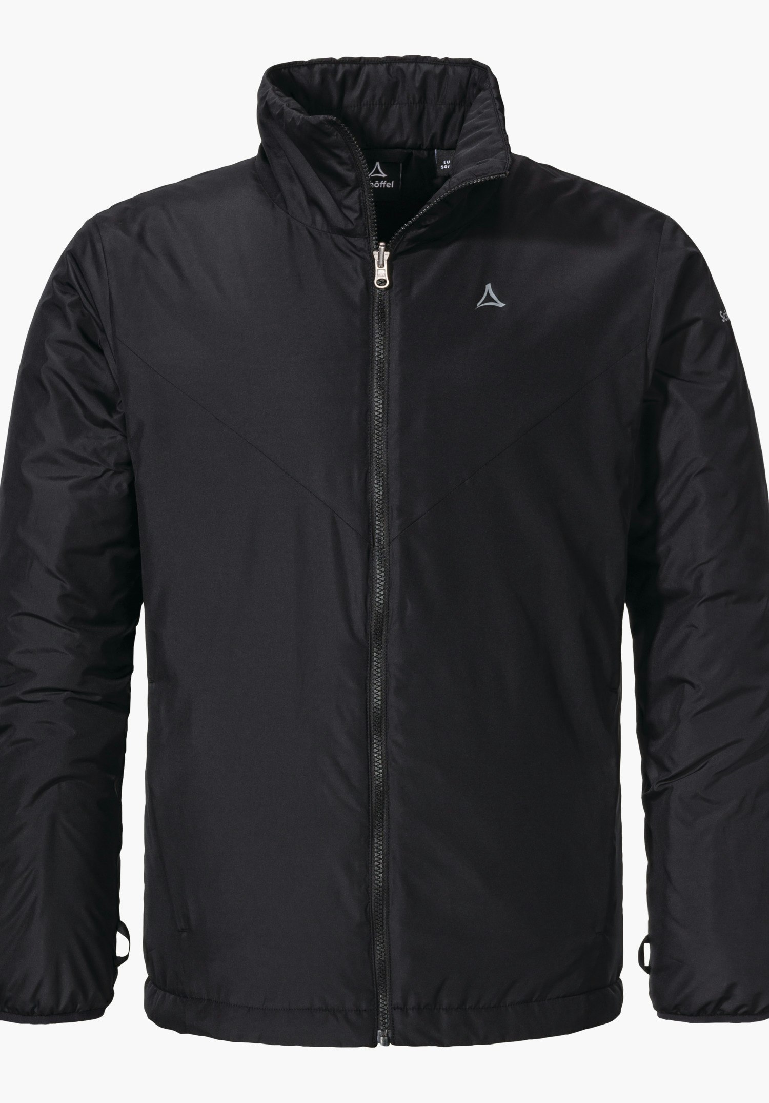 3in1 Jacket Style Tamina MNS schwarze Steppjacke, geschlossen mit mittigem Reißverschluss, stehender Kragen; frontal präsentiert vor hellem Hintergrund. Text: "Schöffel" und Schöffel-Logo.