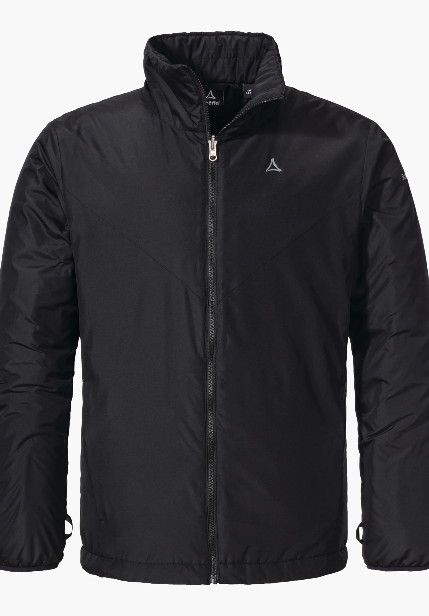 3in1 Jacket Style Tamina MNS black quilted jacket, closed with central zipper, stand-up collar; front view against a bright background. Text: "Schöffel" and Schöffel logo.