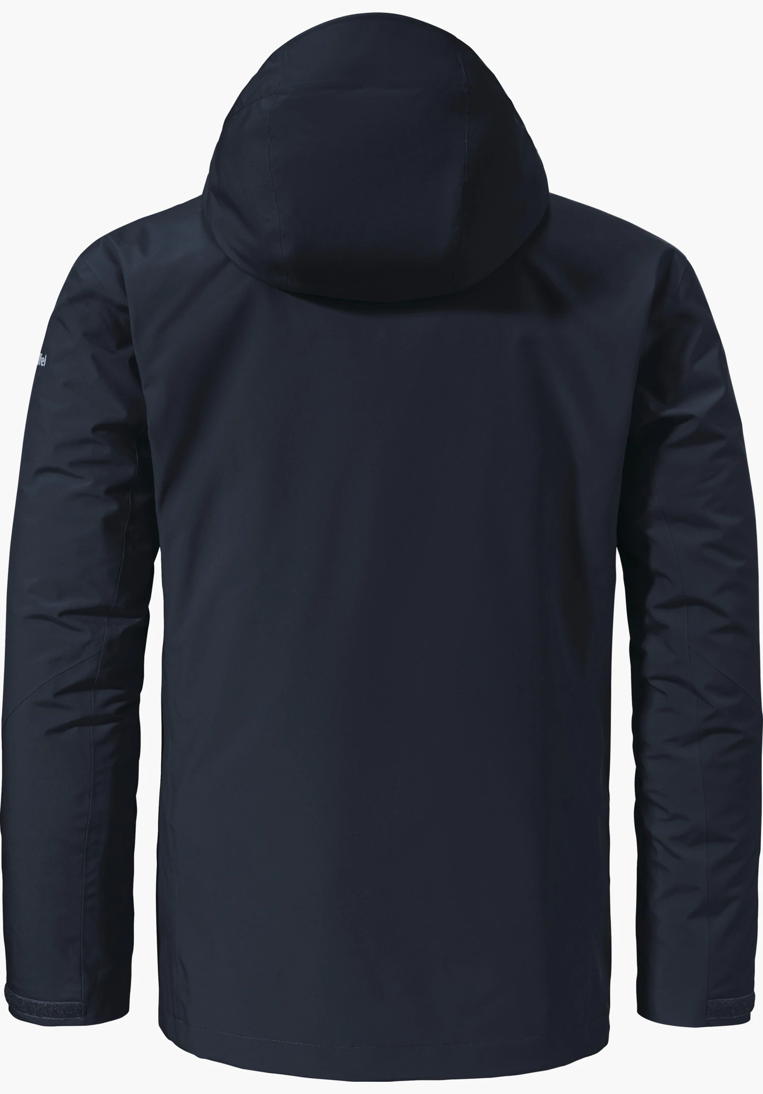 3in1 Jacket Style Tamina MNS dark blue jacket, rear view, hood attached, sleeves lowered; cut out on a white background.