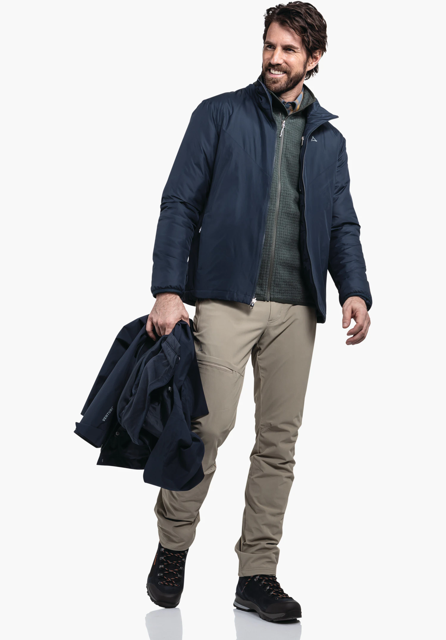 3in1 Jacket Style Tamina MNS shows the subtle Schöffel logo on the blue chest area as well as the zip and the fine structure of the fabric, close-up against a white/neutral background.