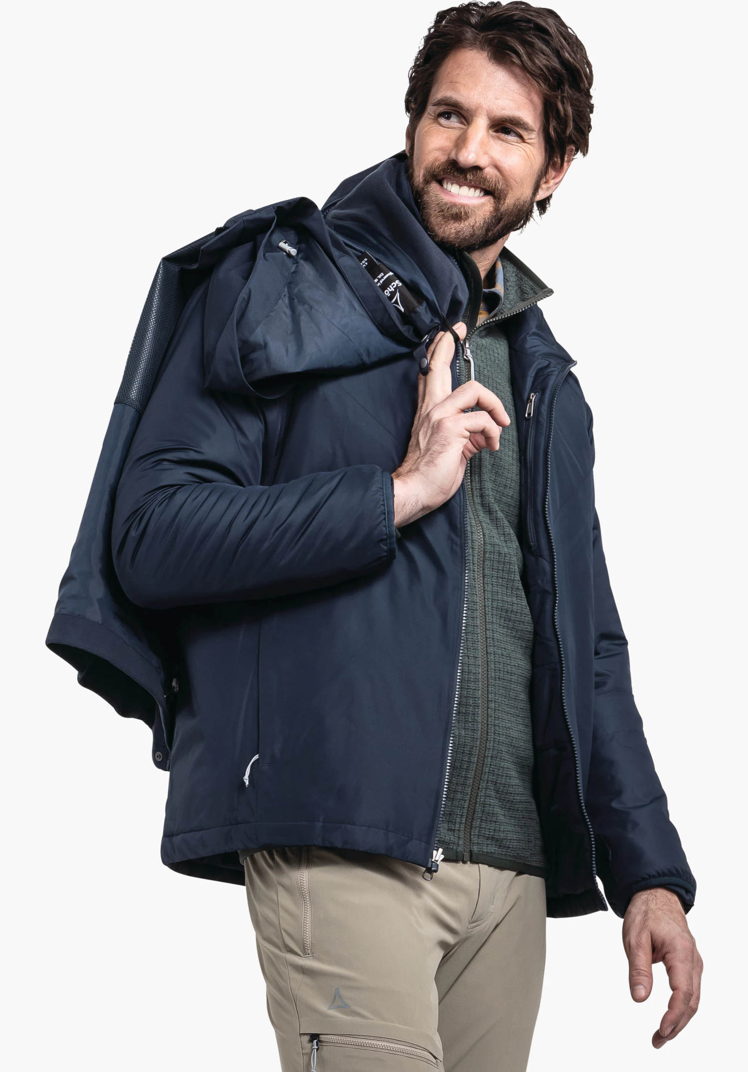 3in1 Jacket Style Tamina MNS showing the blue functional fabric, the zip and the Schöffel logo on the collar. Close-up against a white/neutral background.