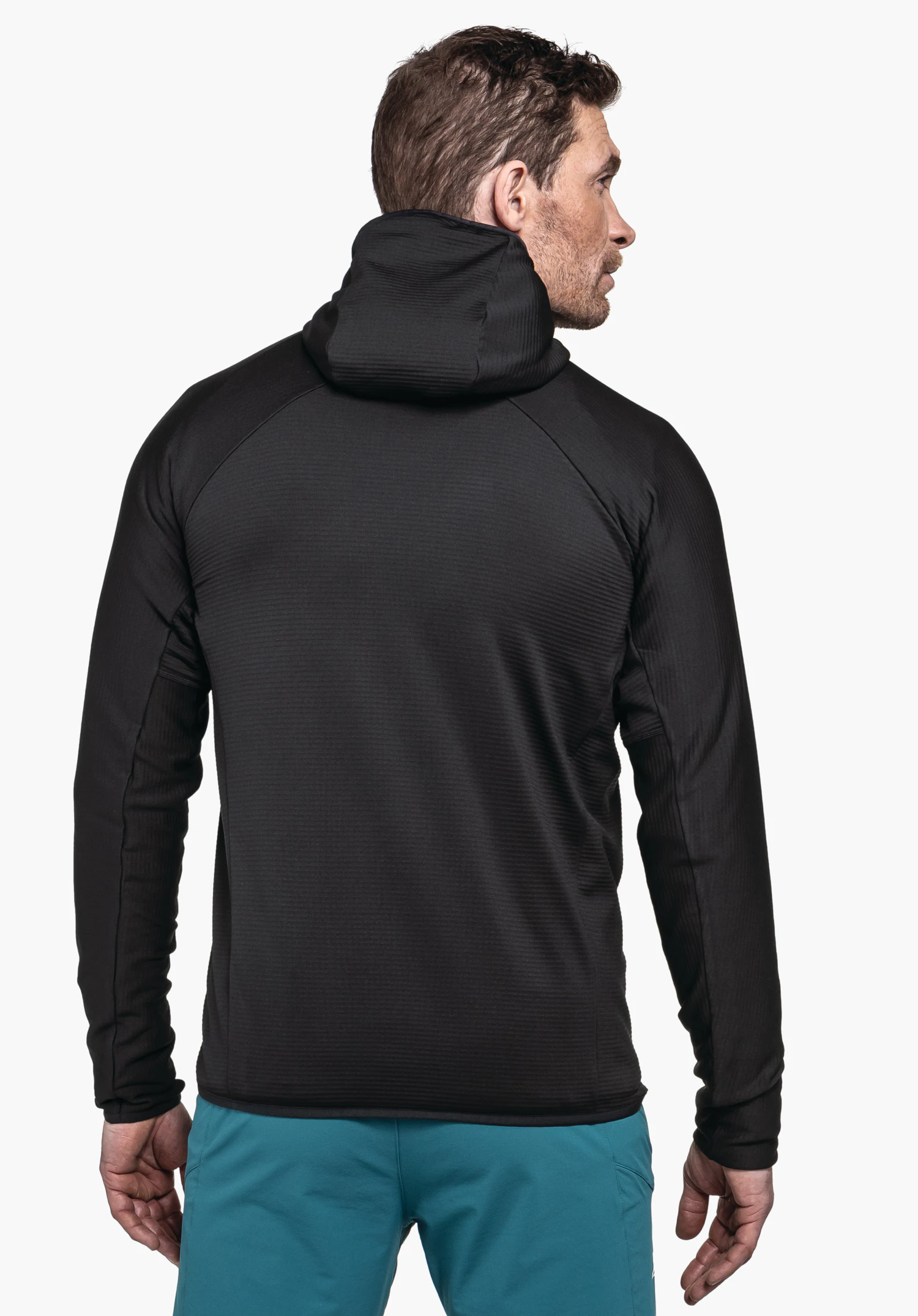 Fleece Hoody Style Cascata MNS in schwarz in der Rückenansicht vor neutralem Hintergrund.