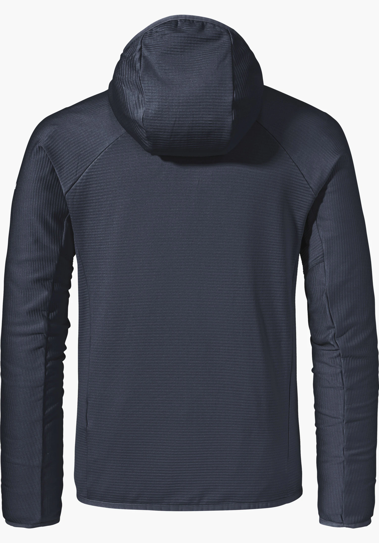 Fleece Hoody Style Cascata MNS en bleu, vue de dos avec capuche et fine texture nid d'abeille, détouré sur fond blanc.