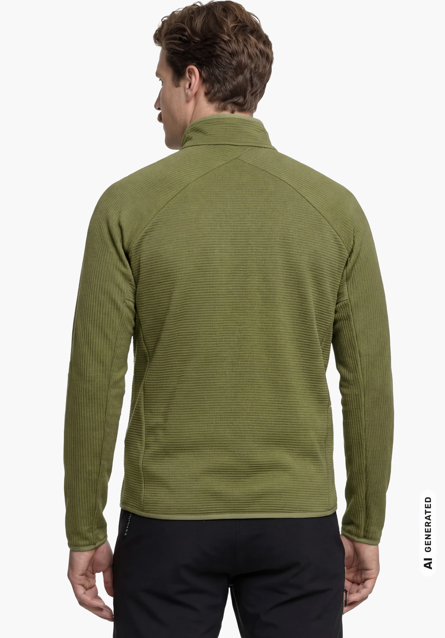 Fleece Jk Style Cascata MNS in green, worn by a male model standing upright and shown from the back with arms hanging down against a white background. (AI-generated)