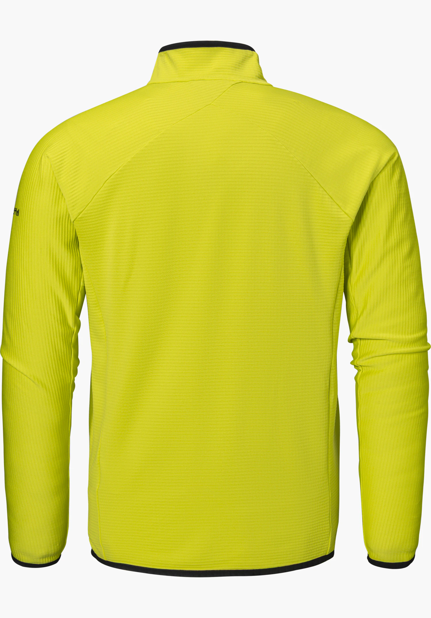 Fleece Jk Style Cascata MNS in yellow, shown from the back with a stand-up collar and Schöffel lettering, isolated on a white background.