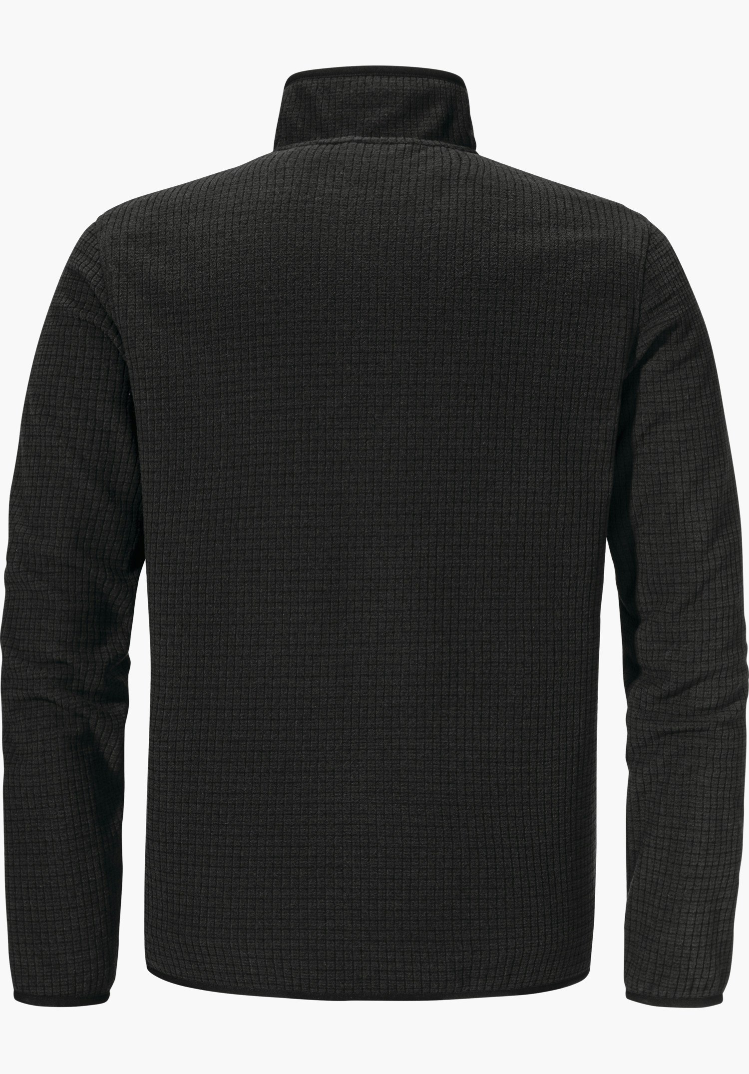CIRC Fleece Jk Style Terxa MNS dunkelgraue, strukturierte Fleecejacke zeigt Rückansicht, hoher Kragen und lange Ärmel; schlichter weißer Hintergrund.