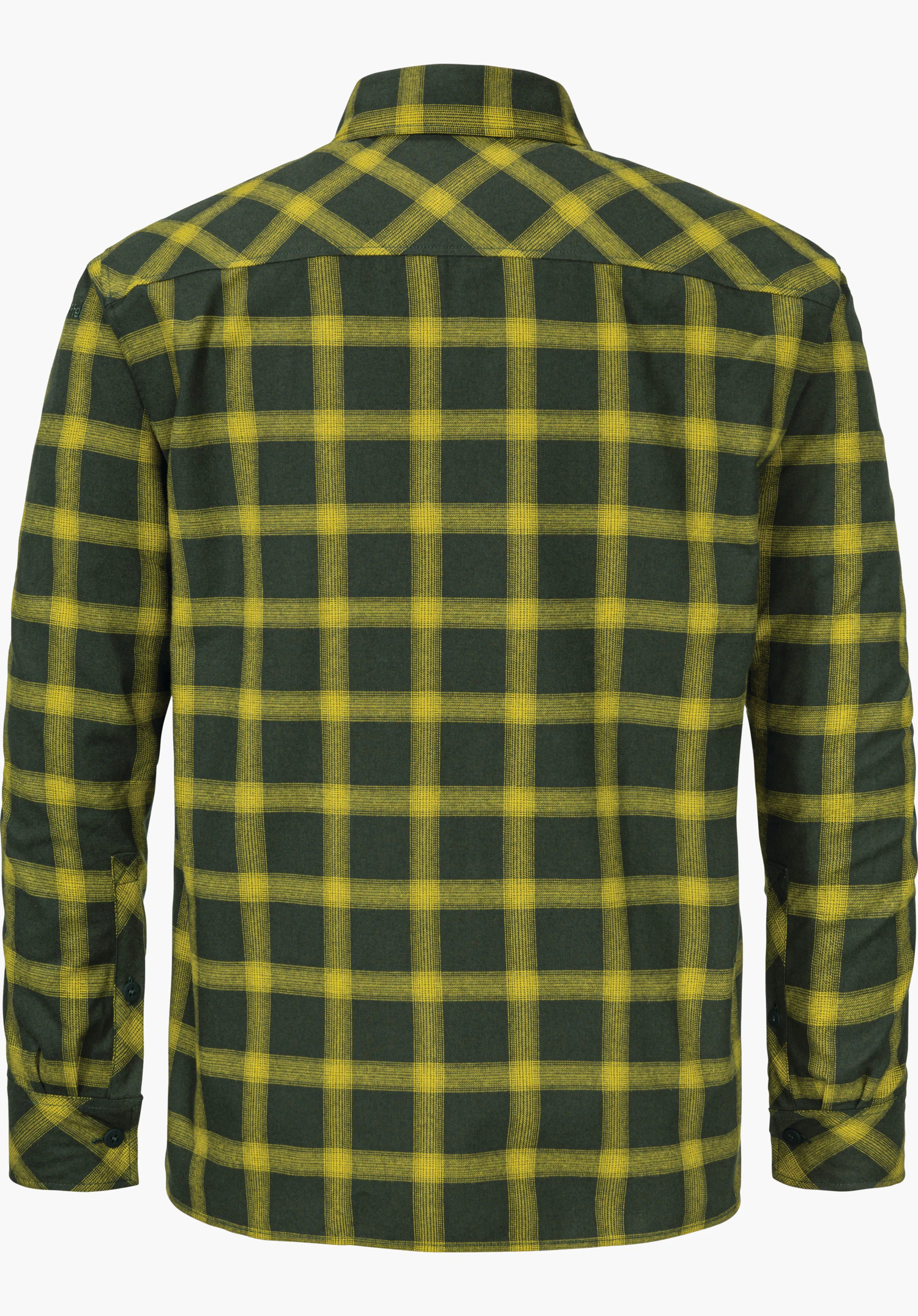 Shirt Style Poplar MNS Wanderhemd, kariert in blau und hellblau; Rückansicht; liegt flach, freigestellt vor weißem Hintergrund.