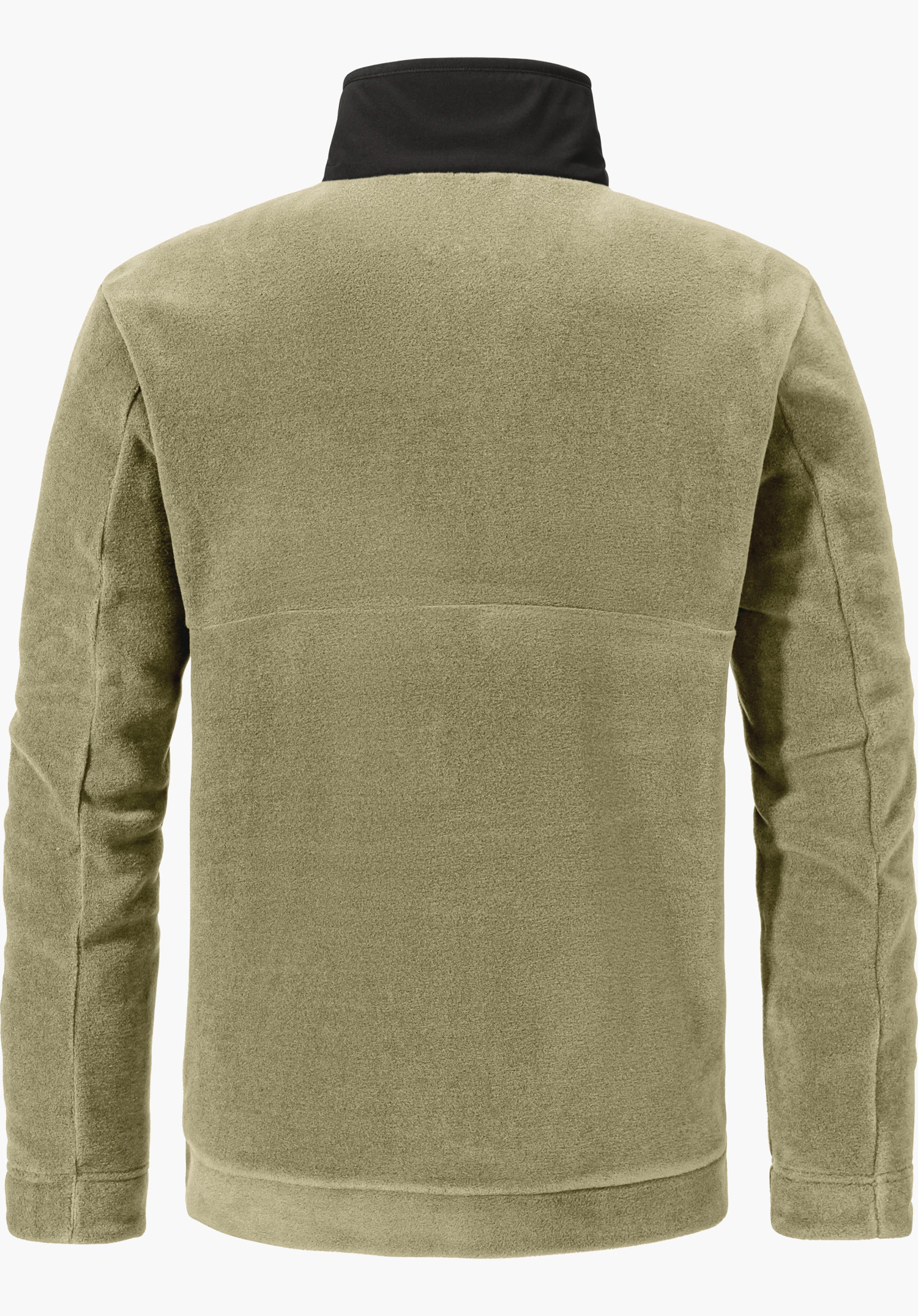 Fleece Jk Style Gregale MNS fleece pullover in light green, shown from the back; black stand-up collar, long sleeves, lying flat on a plain background.