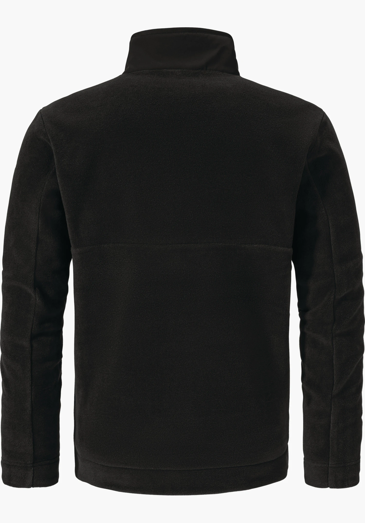 Fleece Jk Style Gregale MNS black fleece jacket, presented from the back; high-closing stand-up collar and long sleeves; smooth, lightly textured fleece fabric; cut out on a white background.
