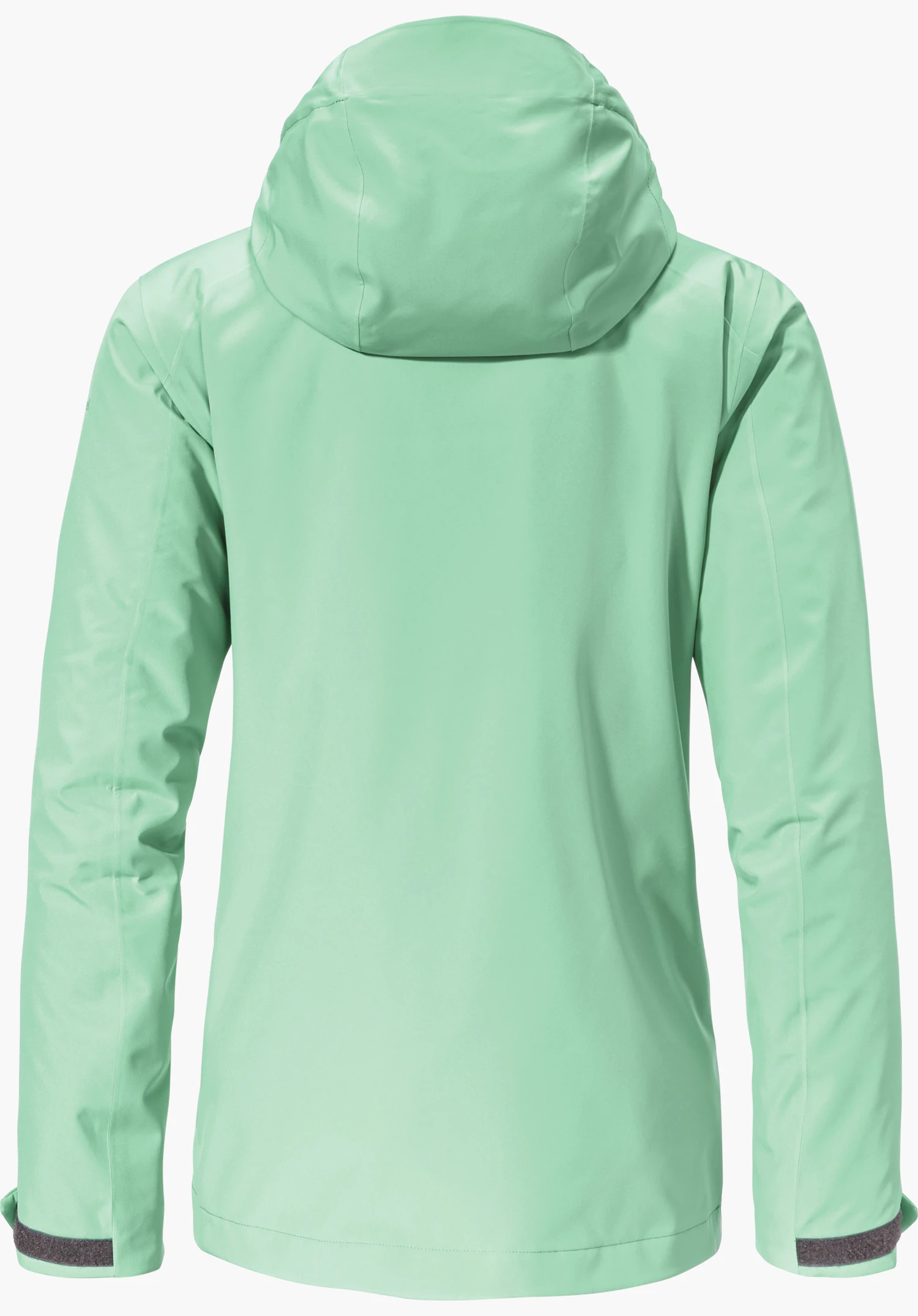 3in1 Jacket Style Tamina WMS Lichtgroene 3-in-1 jas, achteraanzicht; glad waterdicht oppervlak; lange mouwen met klittenbandmanchetten; vrijstaand op witte achtergrond.