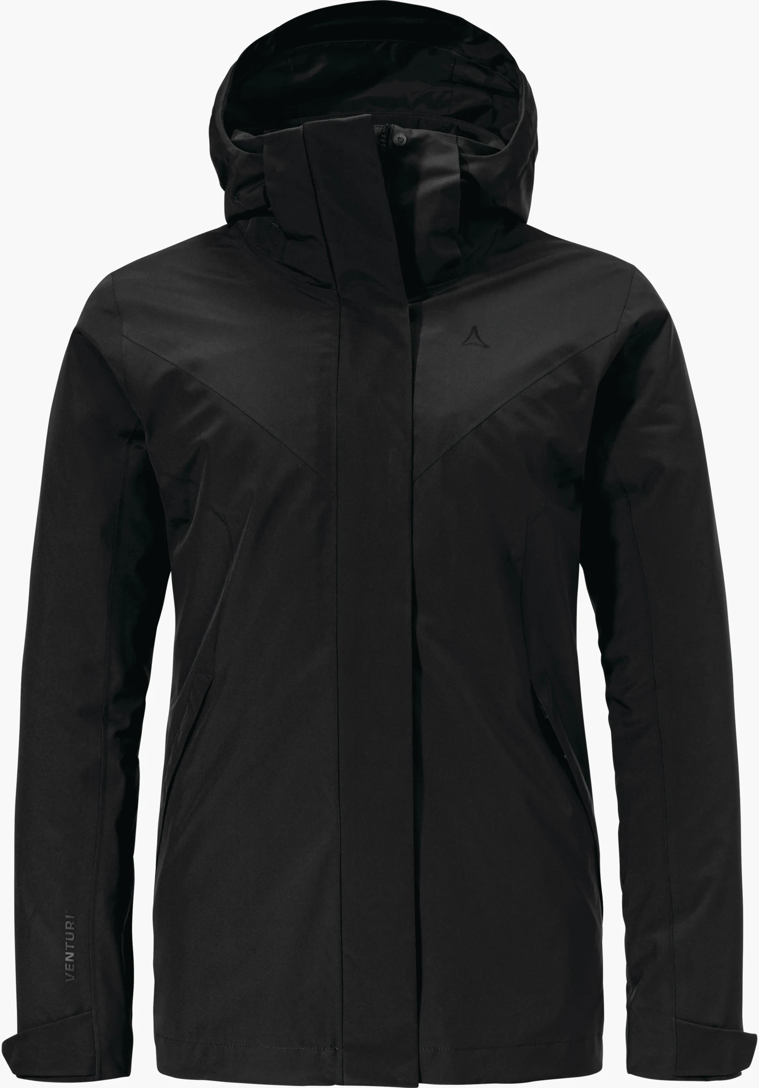 Fleece Jk Style Milagle MNS Zwarte fleecejas met doorlopende ritssluiting en opstaande kraag; Schöffel-logo op de borst; twee ritszakken; witte achtergrond.
