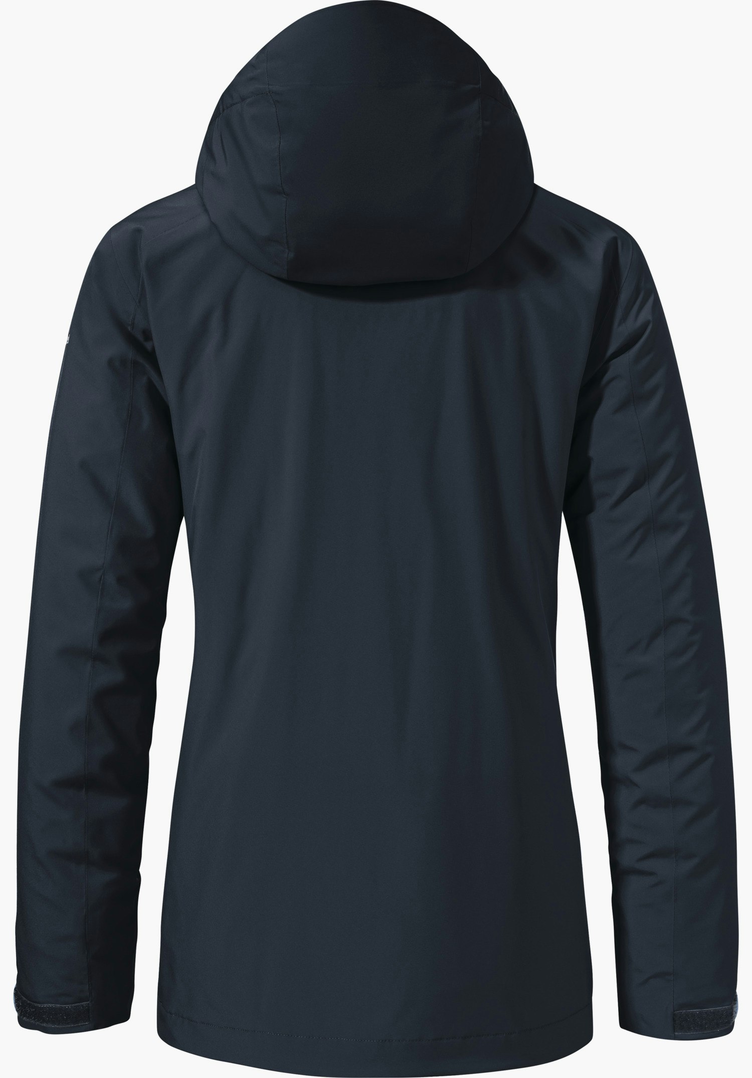 3in1 Jacket Style Tamina WMS Veste bleu foncé, vue de dos; capuche et poignets réglables, sur fond blanc.