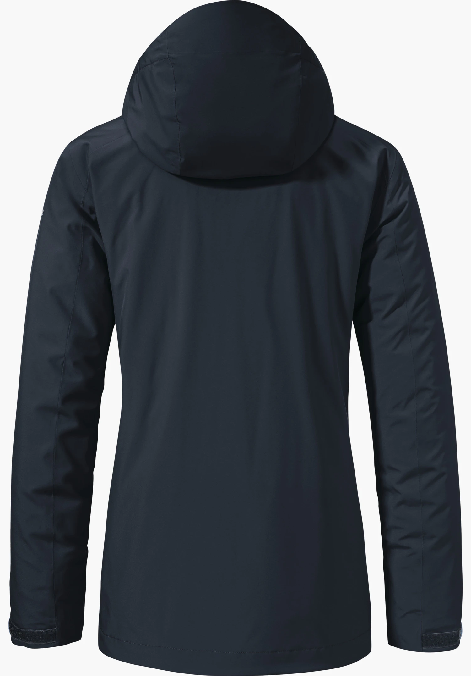 3in1 Jacket Style Tamina WMS dunkelblaue Jacke, präsentiert Rückseite mit Kapuze und verstellbaren Ärmelabschlüssen, vor weißem Hintergrund.