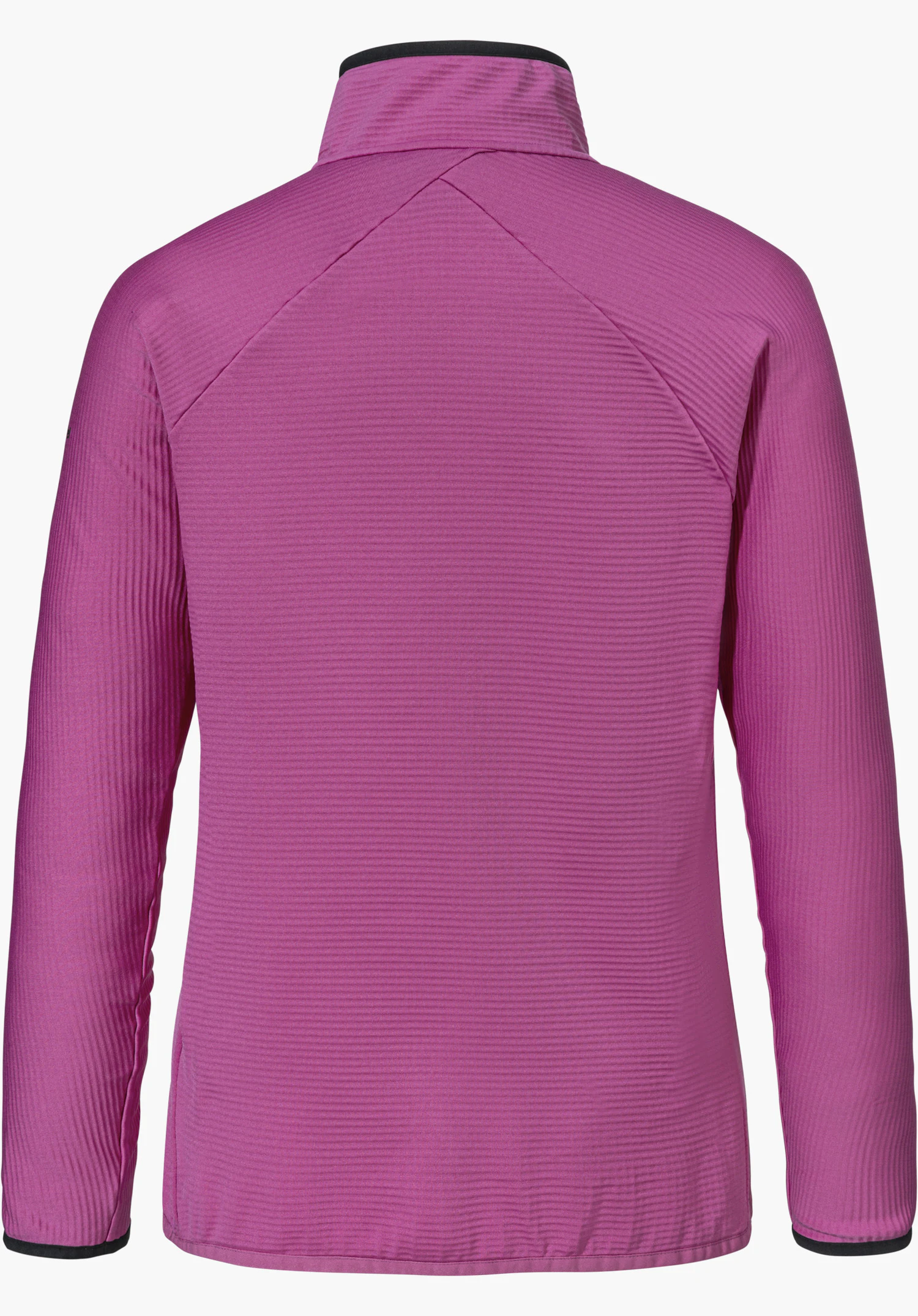 Fleece Jk Style Cascata WMS en rose montre le dos avec une structure nervurée continue et un col montant, détouré sur fond blanc.