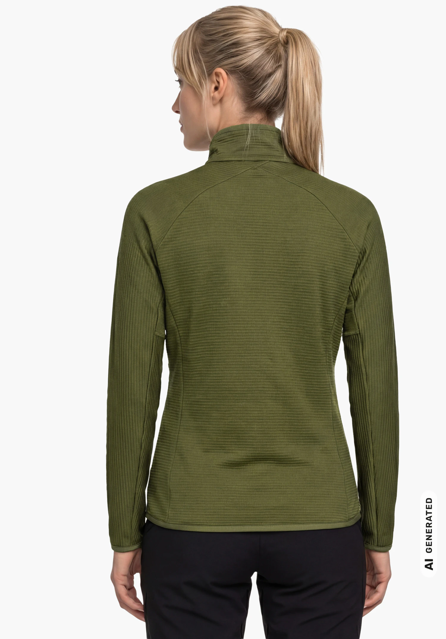 Fleece Jk Style Cascata WMS in green, worn by a female model standing upright and shown from the back against a white background. (AI-generated)