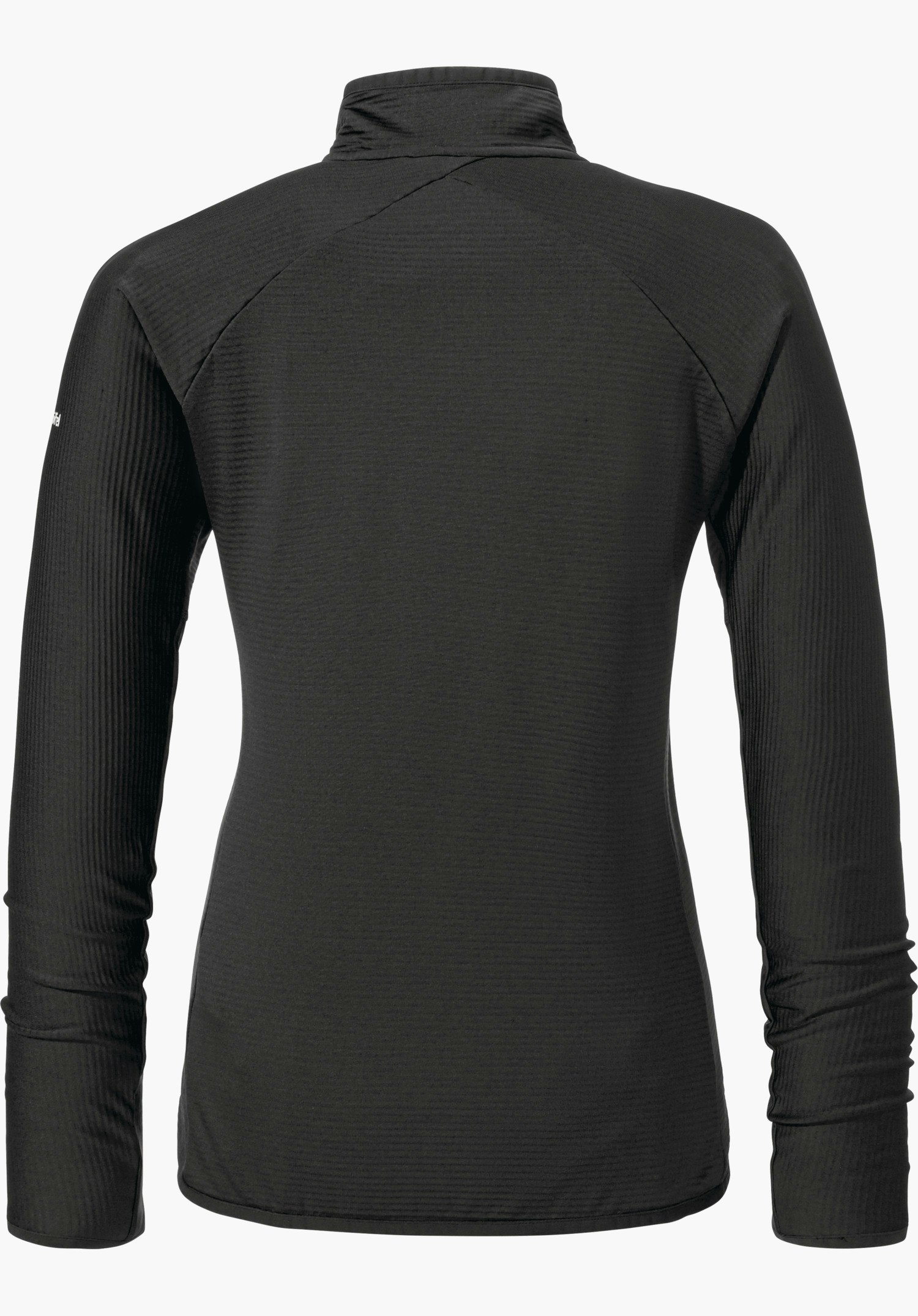 Fleece Jk Style Cascata WMS black long-sleeved shirt with stand-up collar, rear view; slim-fitting top lying flat on a white background.