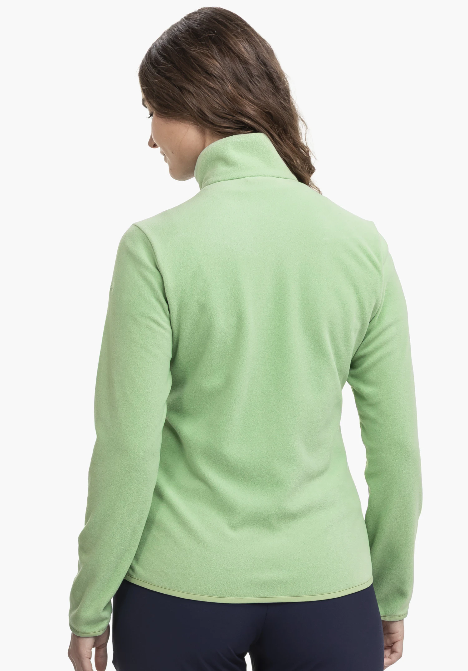 Fleece Jk Style Ash WMS in der Farbe Grün, präsentiert in der Rückenansicht vor einem neutralen Hintergrund.