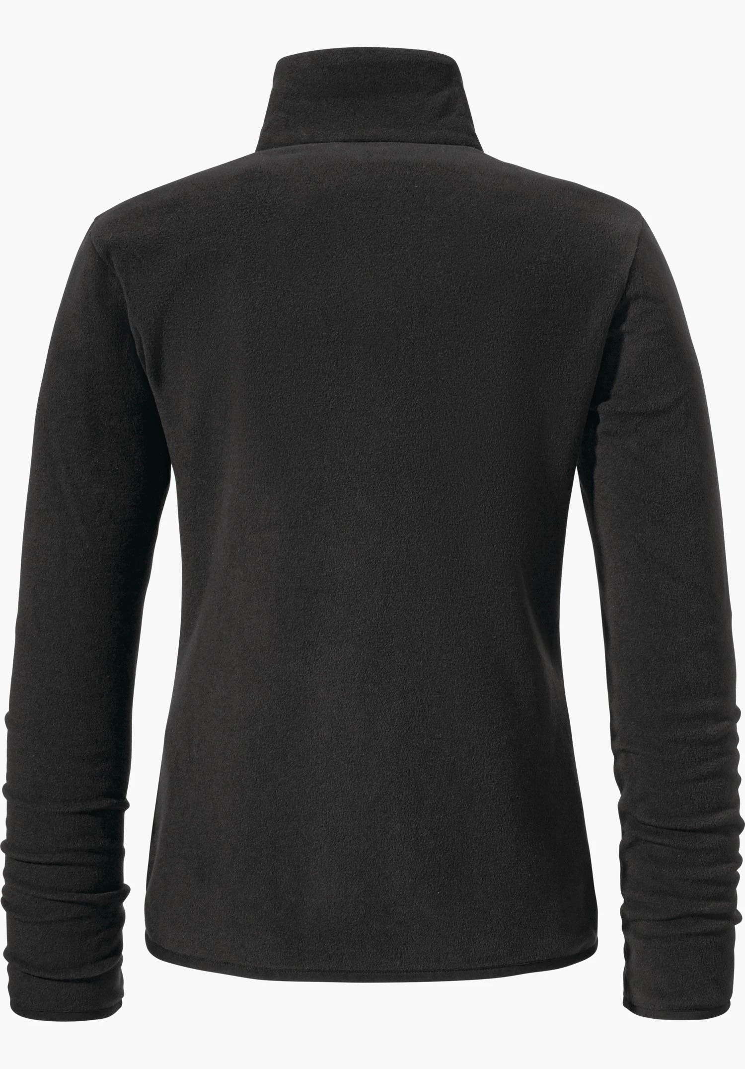 Fleece Jk Style Ash WMS zwarte fleecejas, achteraanzicht; lange mouwen licht gerimpeld, opstaande kraag rechtop, gladde textuur, witte achtergrond.