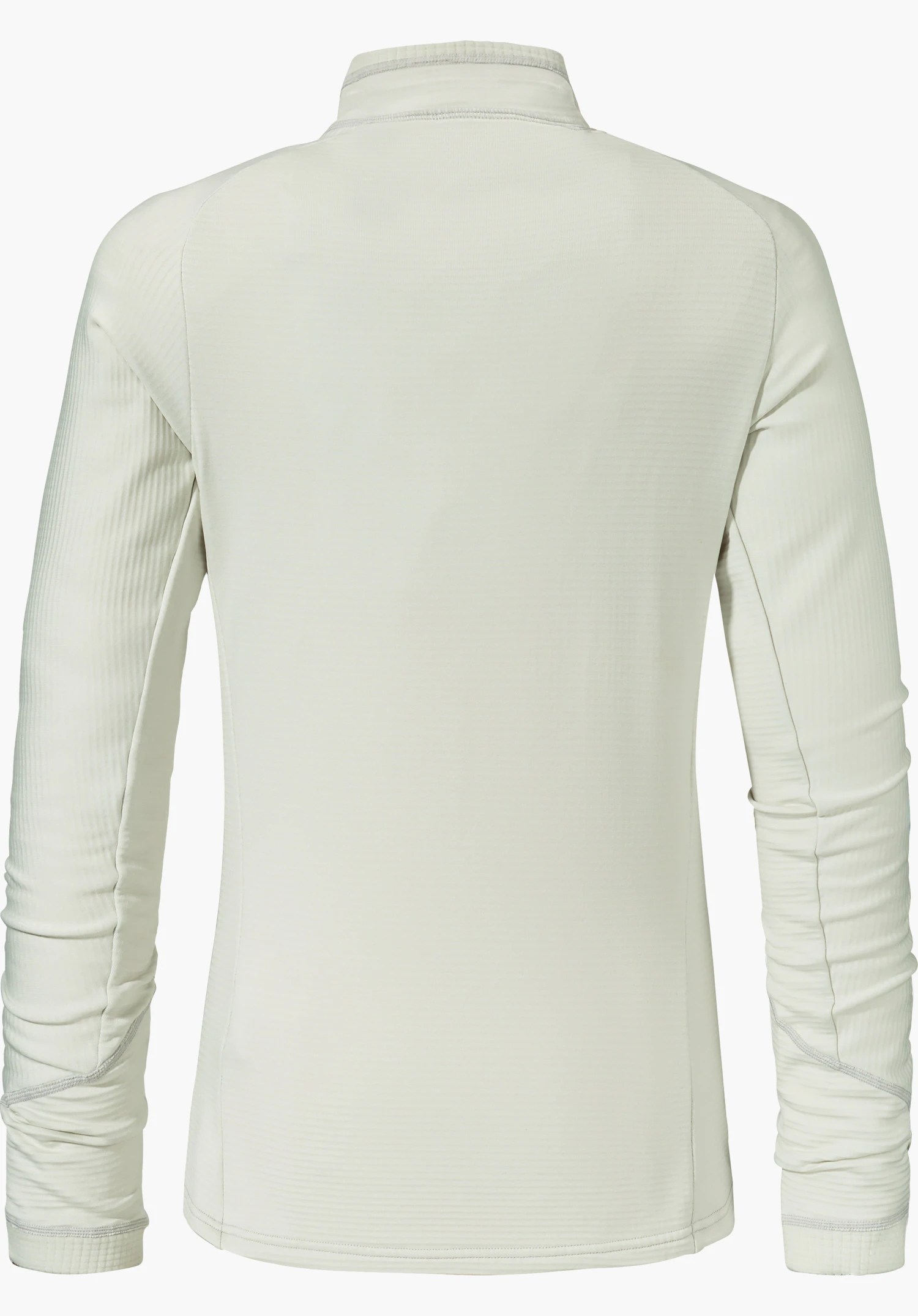 Longsleeve Style Cascata WMS longsleeve, achteraanzicht, wit; ligt plat, lange mouwen licht gerimpeld, opstaande kraag; gladde, licht geribde stof op neutrale lichte achtergrond.