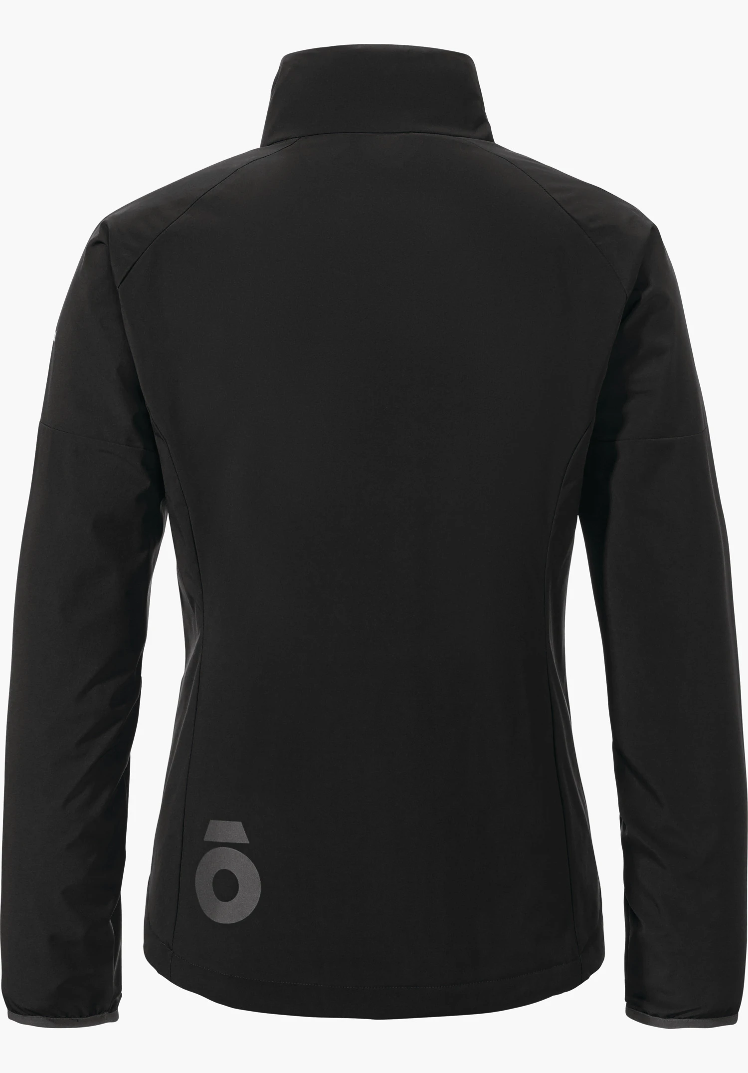 Ins Jacket Style Salza WMS zwarte jas, achteraanzicht; getailleerde snit en lange mouwen op witte achtergrond; grijs rond logo linksonder.