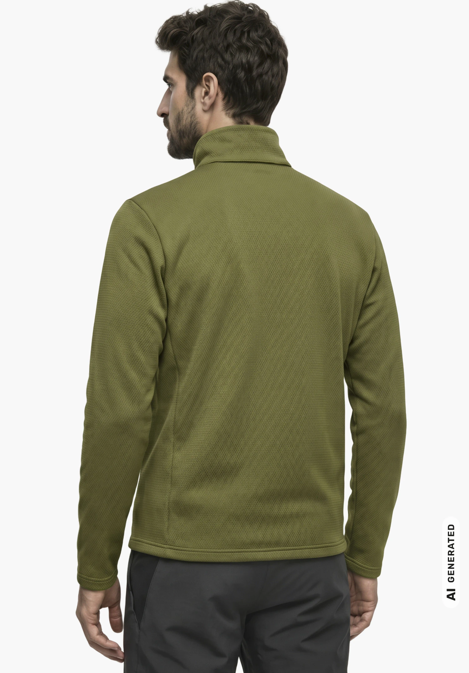 Fleece Jk Style Pine MNS in green, worn by a male model standing upright and shown from the back with arms hanging down against a white background. (AI-generated)