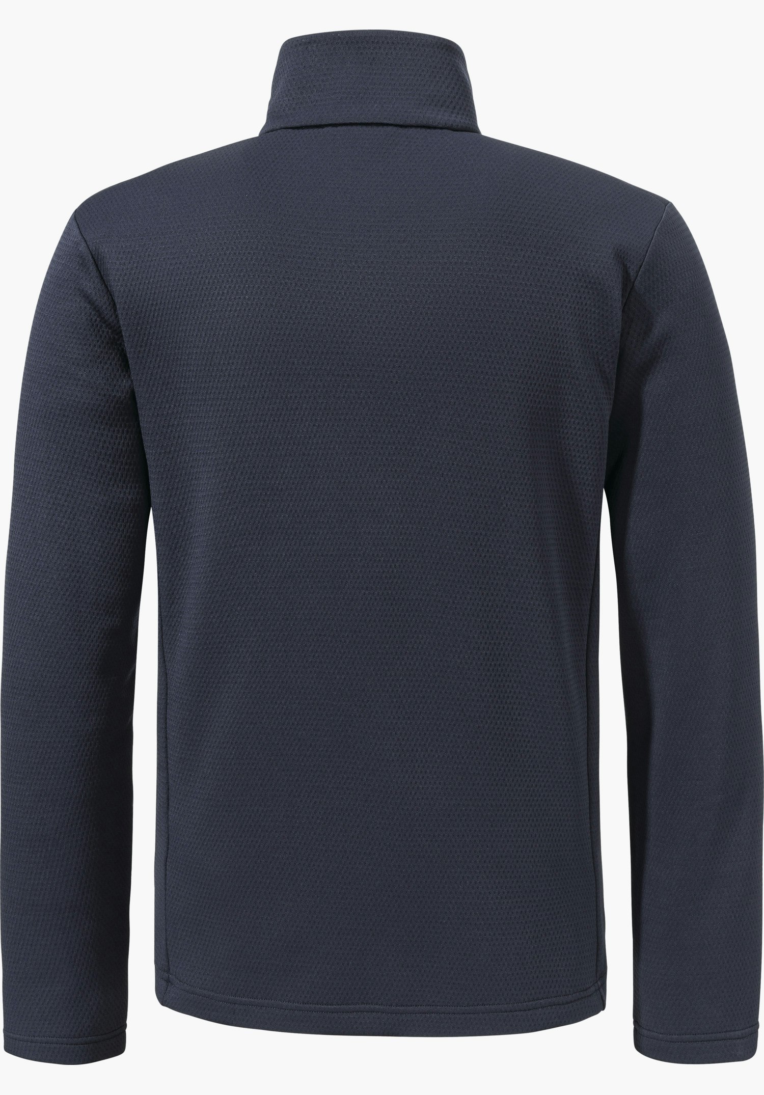 Fleece Jk Style Pine MNS dunkelblaue Jacke, Rückansicht, flach präsentiert mit Stehkragen und langen Ärmeln, fein strukturierte Stoffoberfläche; neutraler heller Hintergrund.