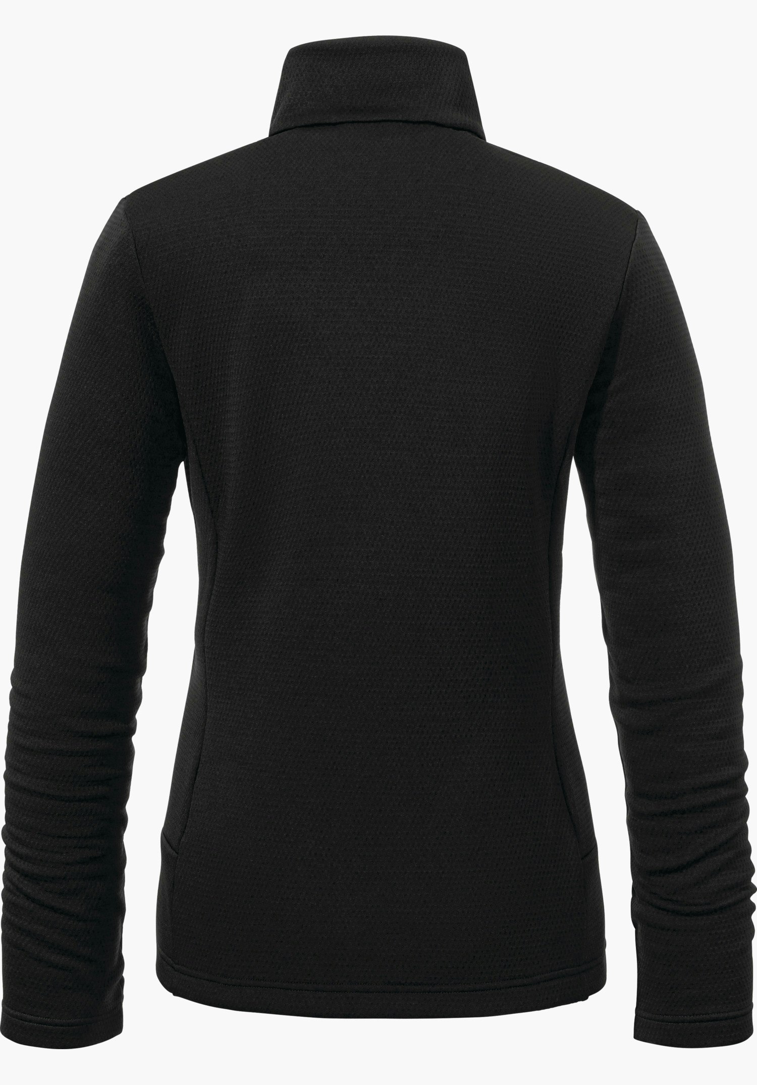 Fleece Jk Style Pine WMS Veste polaire noire, vue de dos; coupe cintrée, manches longues et col montant, présentée sur fond blanc.