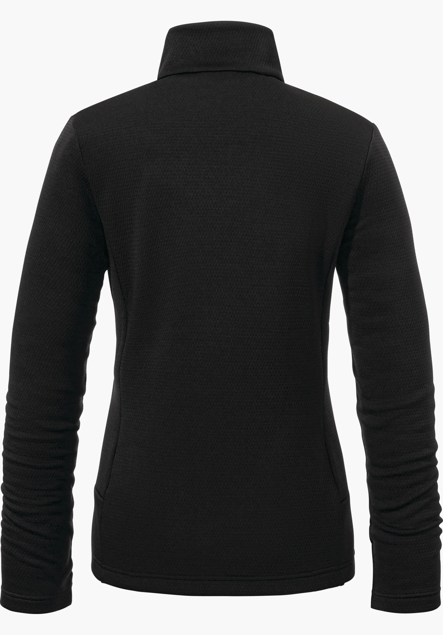 Fleece Jk Style Pine WMS Veste polaire noire, vue de dos; coupe cintrée, manches longues et col montant, présentée sur fond blanc.
