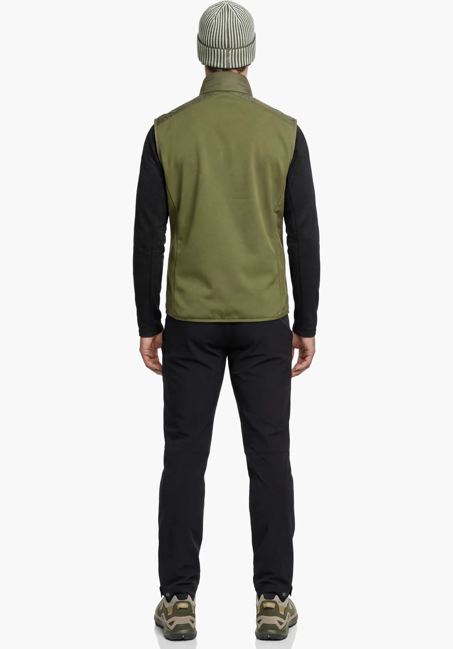 Hybrid Vt Style Cascata MNS in green, detail view of the collar featuring a smooth material structure and high-necked design, close-up against a white background.