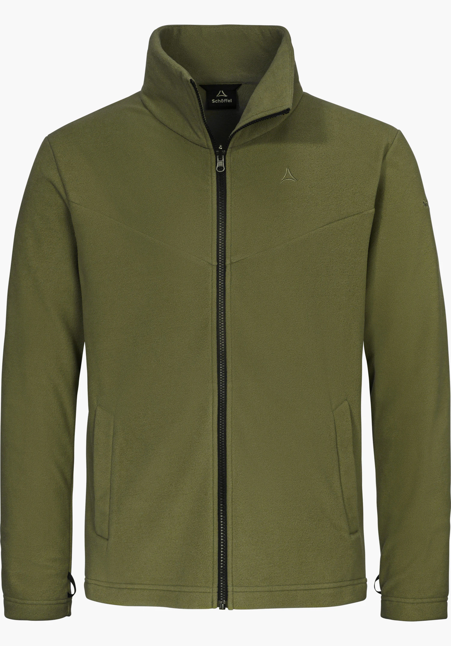 3in1 Jacket Style Okere MNS in groene kleur met volledige ritssluiting, opstaande kraag en subtiel Schöffel-logo in vooraanzicht vrijstaand tegen een witte achtergrond.