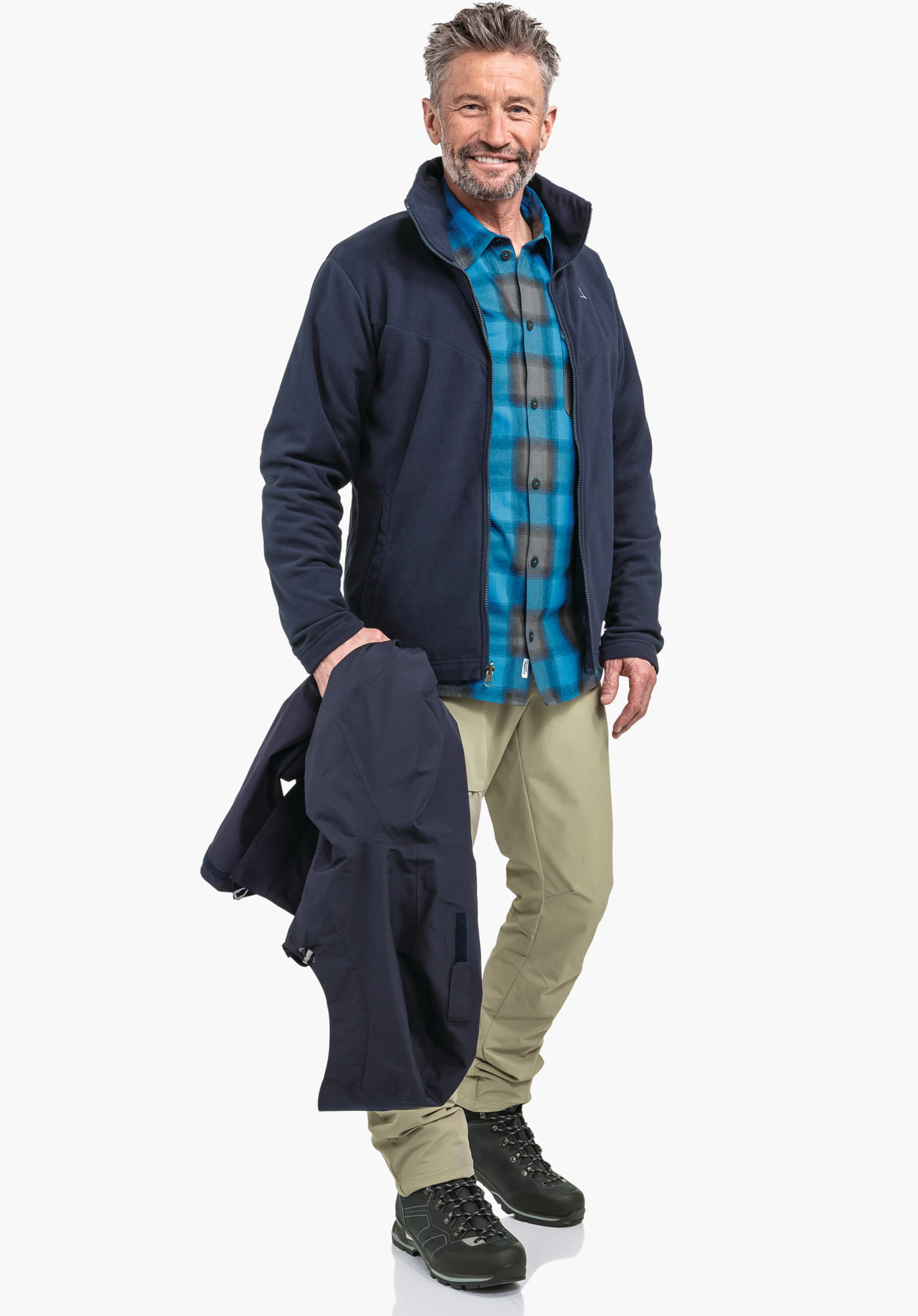 3in1 Jacket Style Okere MNS focus on the side zip pocket and the adjustable cuff in blue, close-up against a white background.