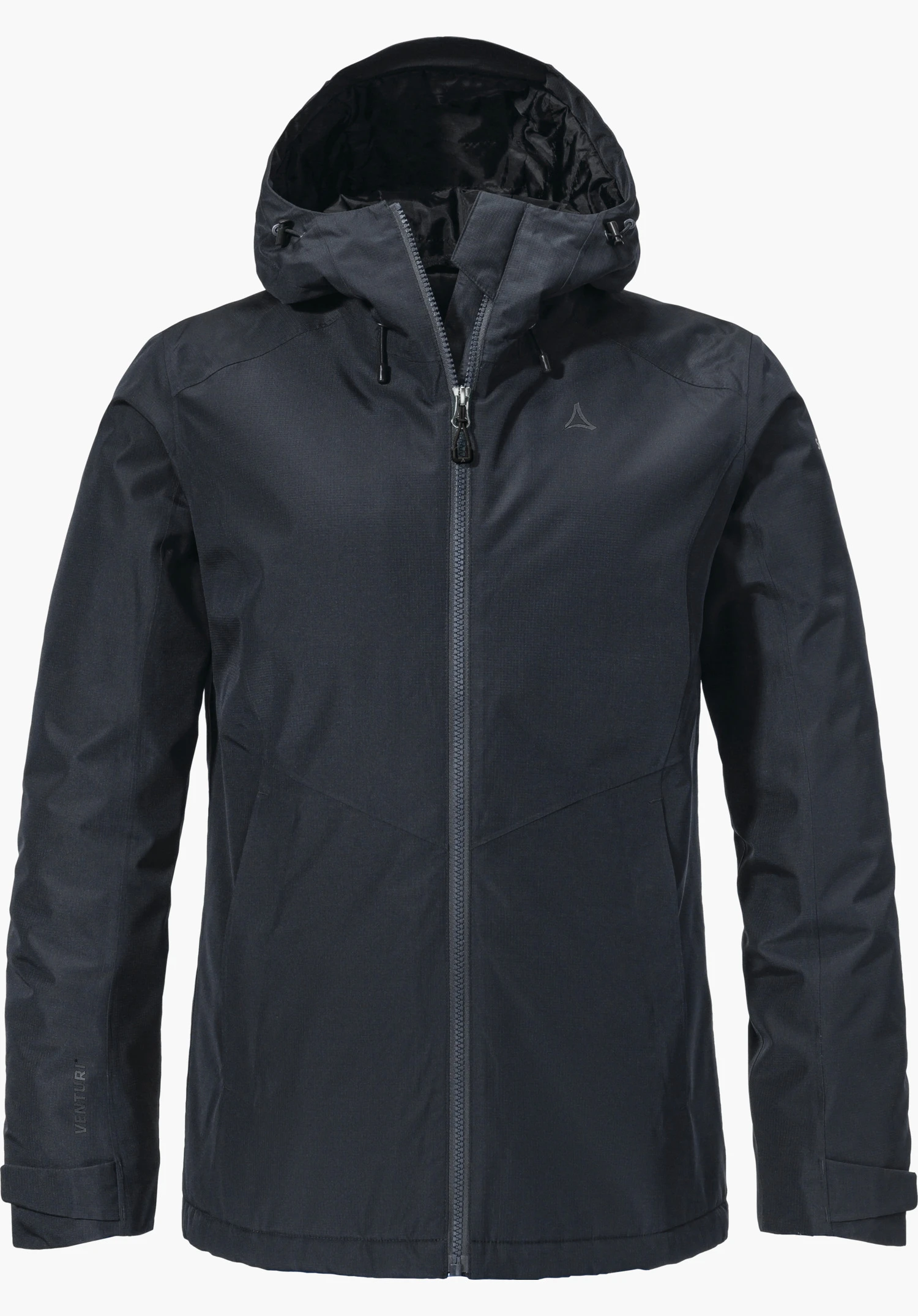 Fleece Jk Style Cascata MNS Zwarte licht gestructureerde fleecejas met gesloten ritssluiting; wit Schöffel-logo op de linker borst; twee ritszakken; lange mouwen; witte achtergrond.
