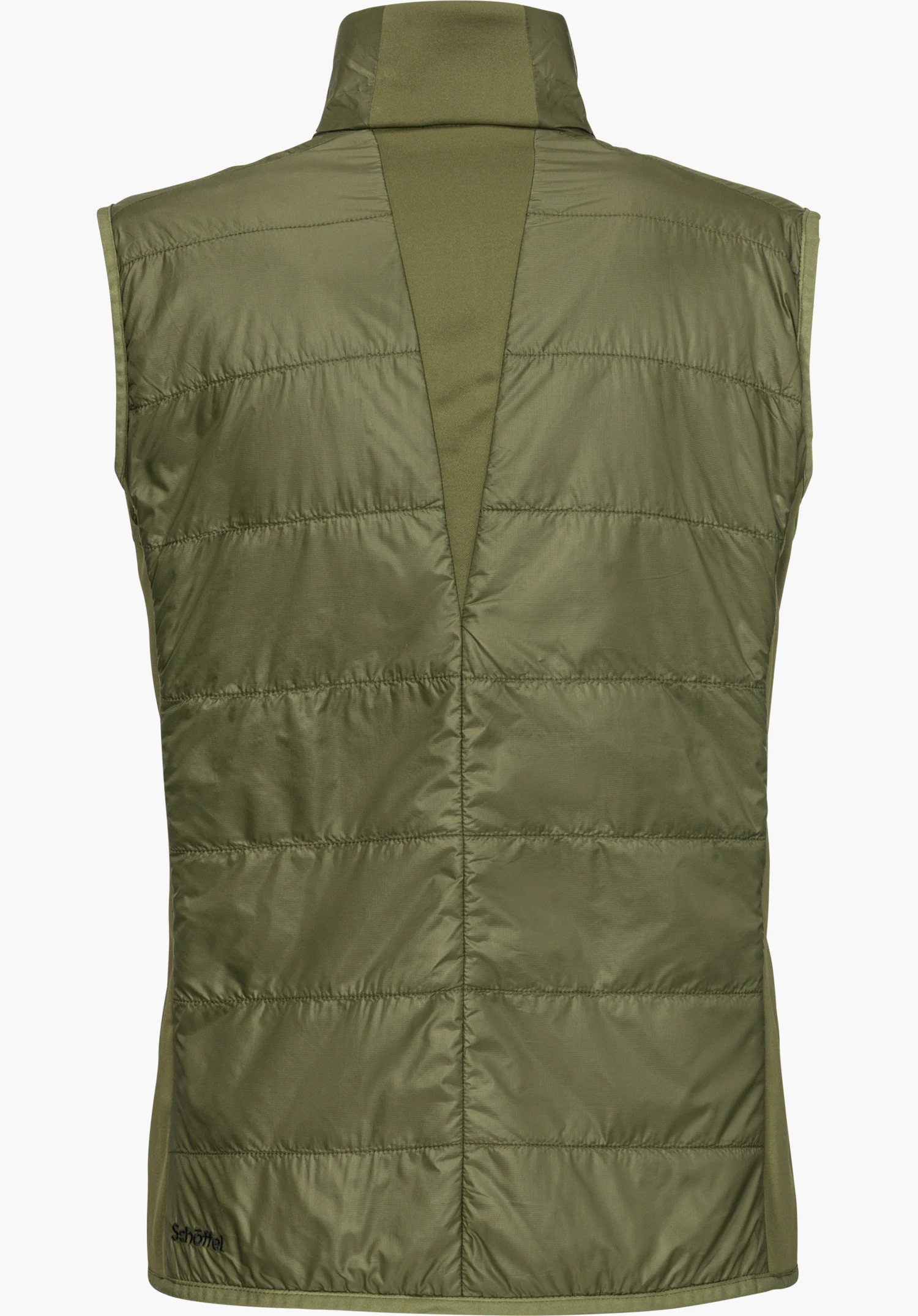 Hybrid Vt Style Cascata WMS functioneel vest in groen, achteraanzicht met gewatteerd ontwerp en Schöffel-opschrift, vrijstaand op een witte achtergrond.