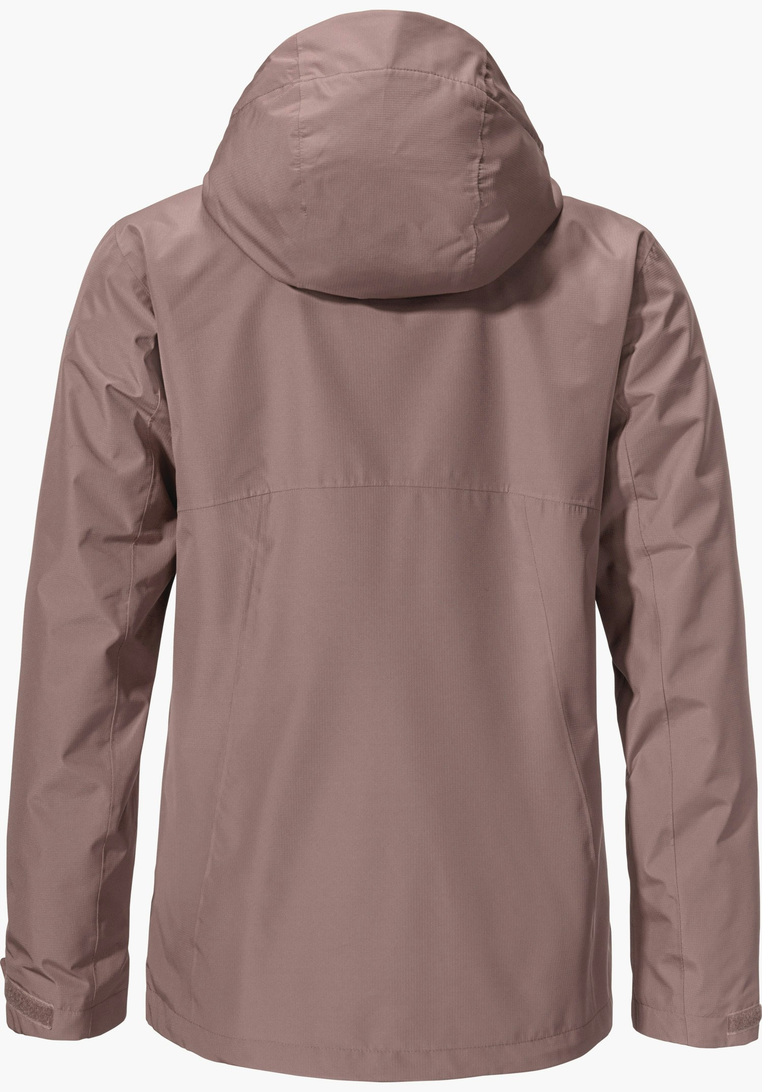 3in1 Jacket Style Okere WMS Jacke, lila, Rückansicht; Kapuze aufgeklappt, Ärmel locker seitlich hängend; glatte, wetterfeste Oberfläche vor hellem neutralem Hintergrund.