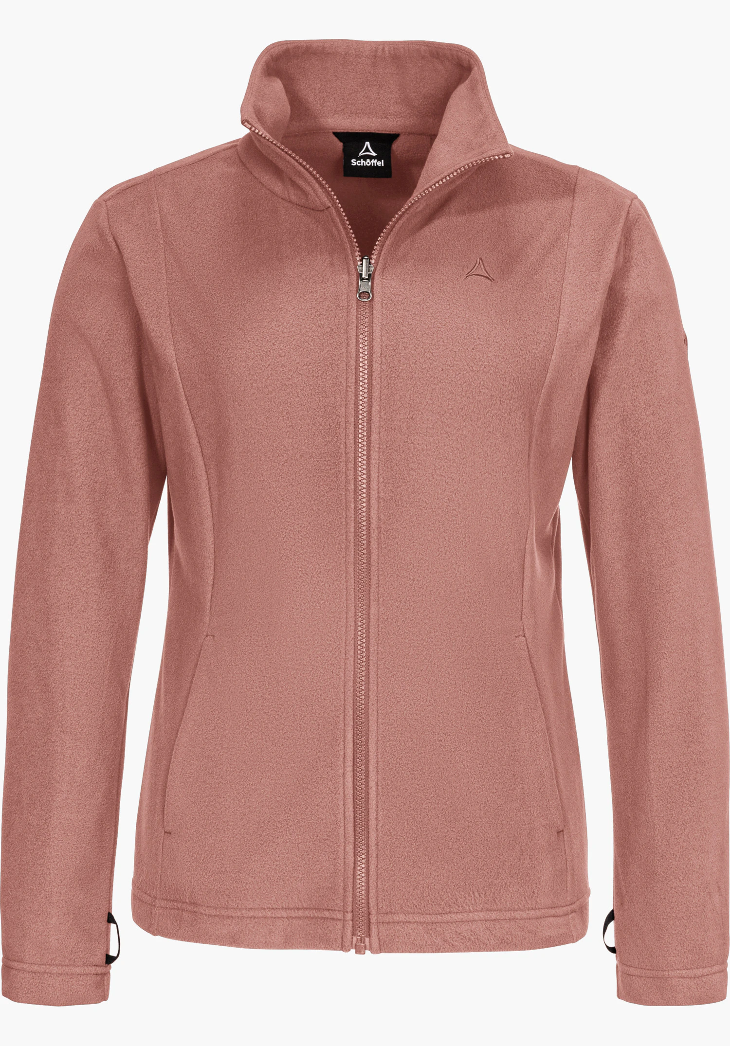 3in1 Jacket Style Okere WMS in der Farbe rosa als Fleecejacke in Frontansicht mit sichtbarem Schöffel-Schriftzug und Schöffel-Logo am Kragen freigestellt vor weißem Hintergrund.
