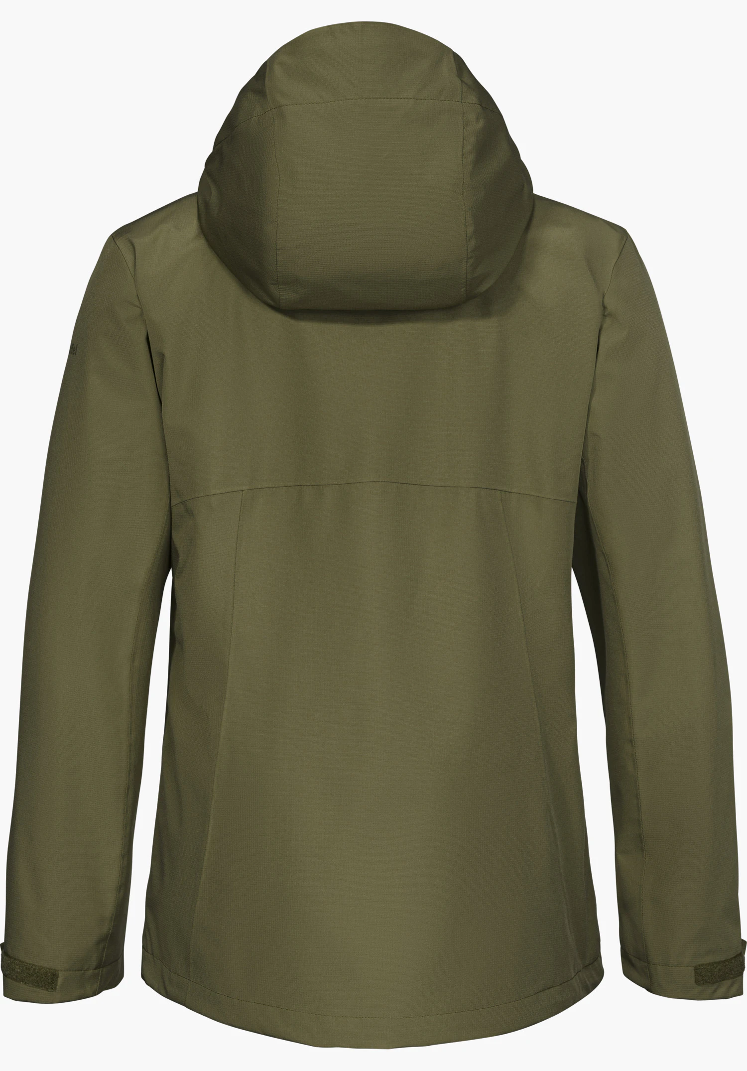 3in1 Jacket Style Okere WMS in groen, achteraanzicht met capuchon, vrijstaand op een witte achtergrond.