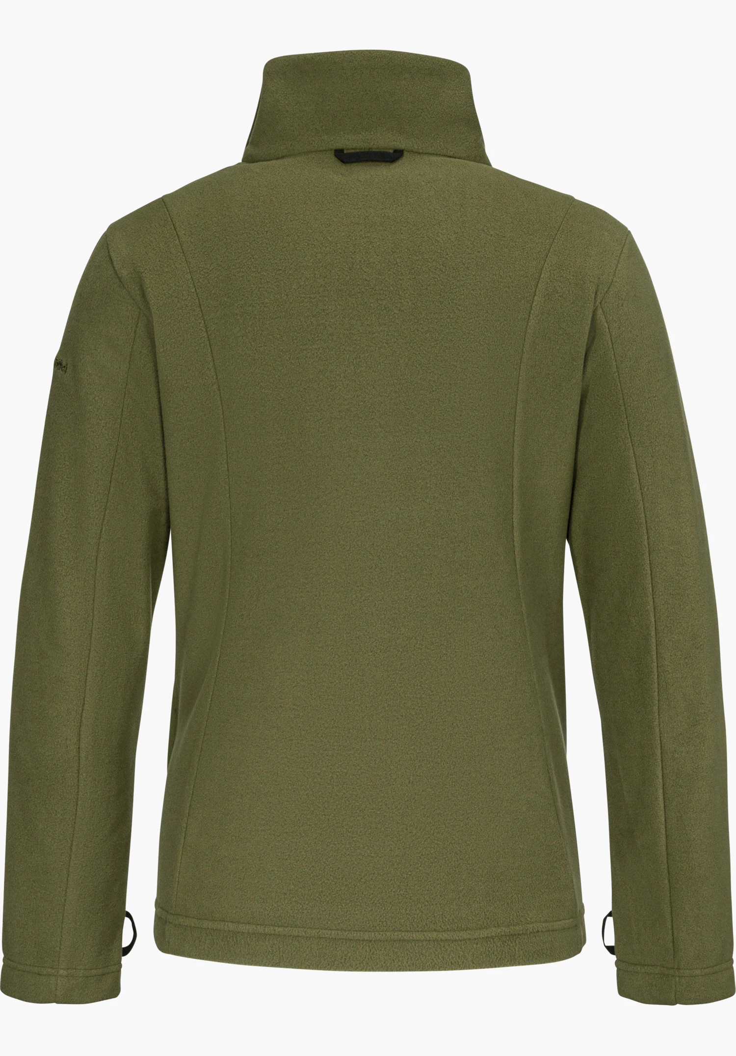 3in1 Jacket Style Okere WMS in der Farbe grün in Rückansicht mit Stehkragen und Schöffel-Schriftzug auf dem linken Ärmel freigestellt vor weißem Hintergrund.