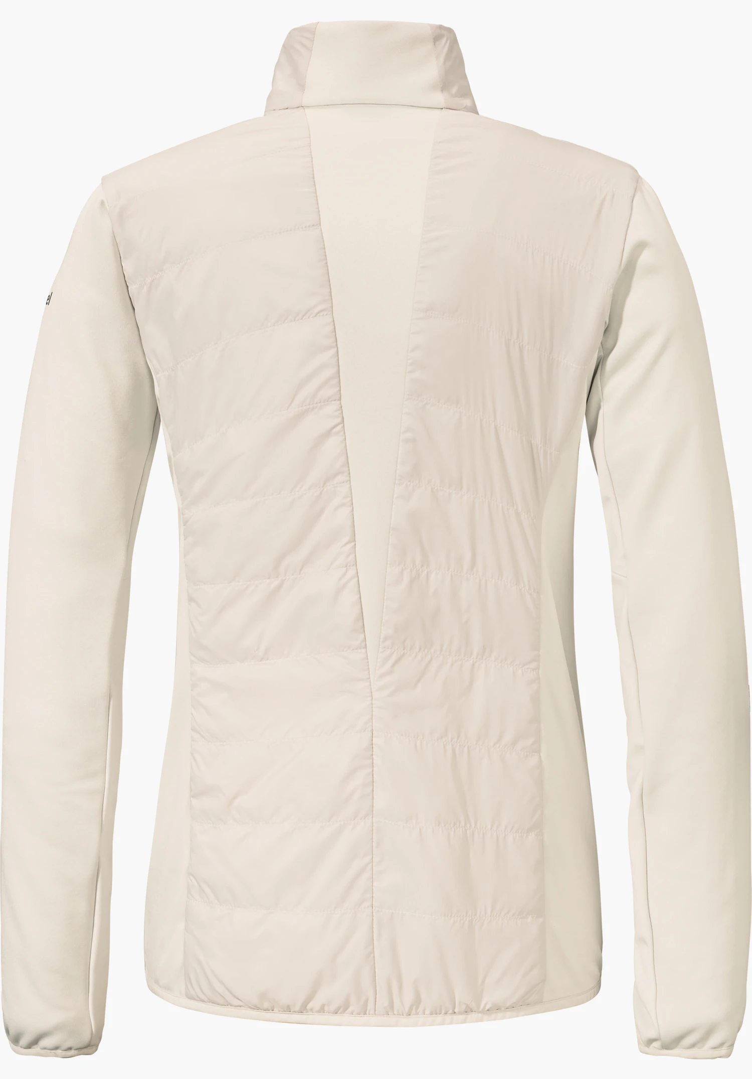 Hybrid Jk Style Cascata WMS white jacket, rear view; padded insulated centre panel, smooth sleeves positioned to the sides, high stand-up collar; against a neutral light background.