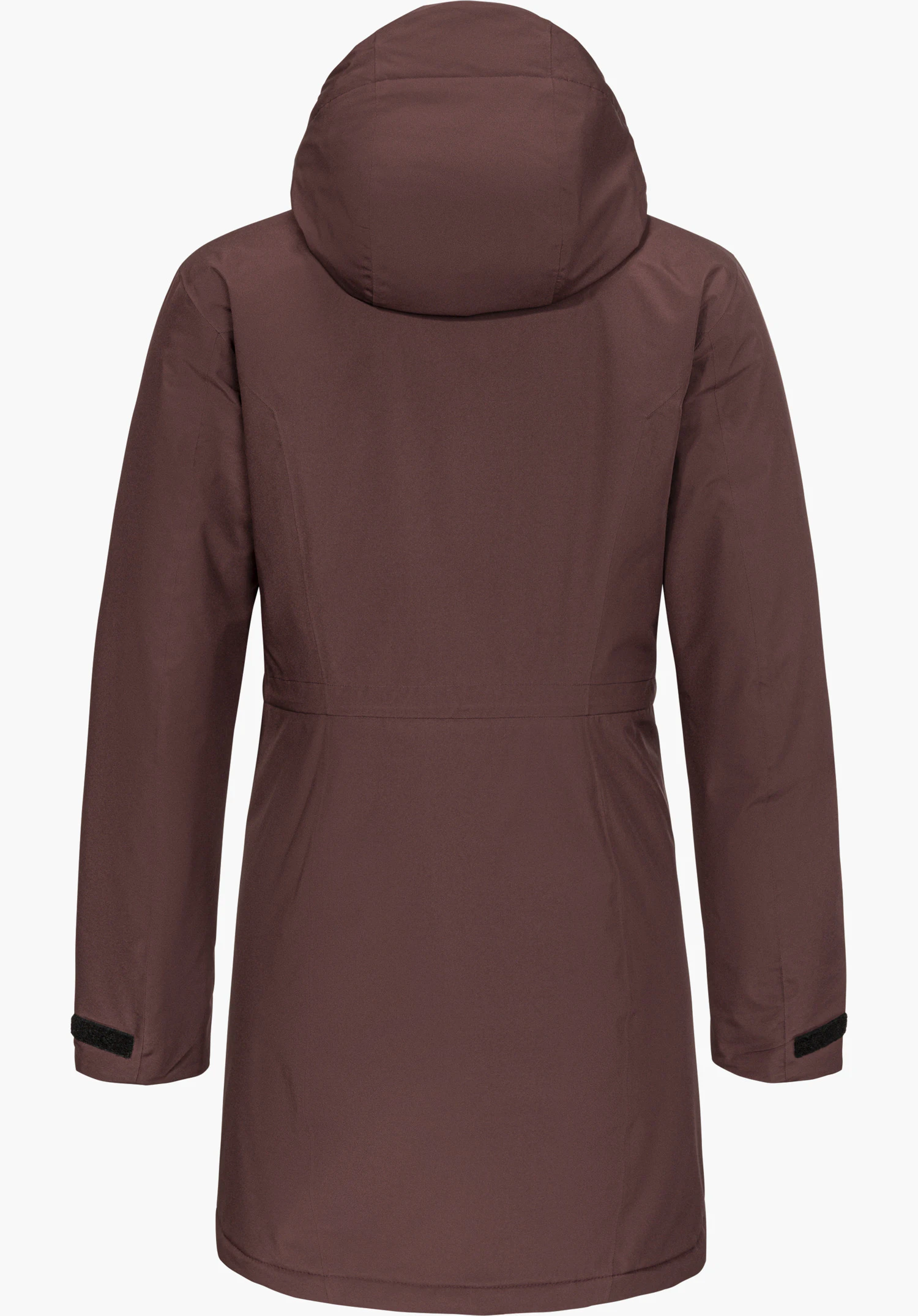 Parka Style Froda WMS mantel in paars, achteraanzicht met capuchon, vrijstaand op een witte achtergrond.