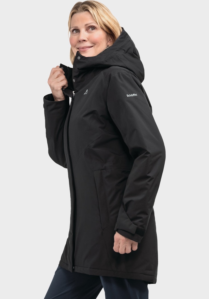 Parka Schwarzer Wintermantel Mit Kapuze Damen Kapuze Schwarzer