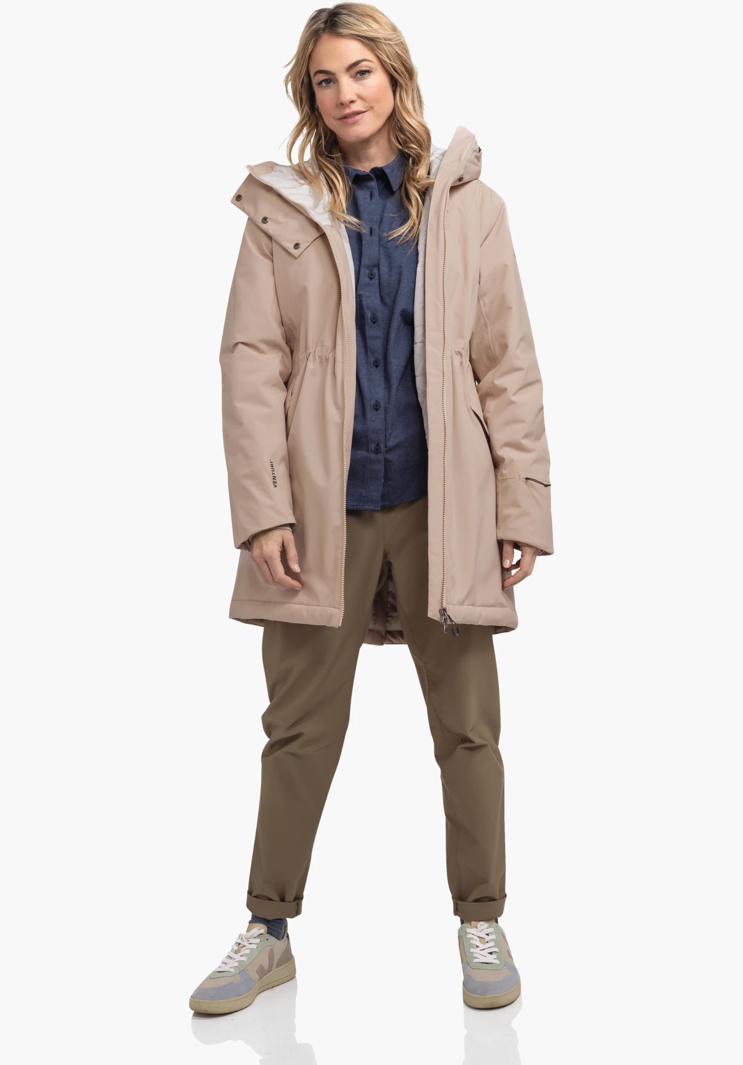 Ins Parka Style Crivat WMS shows the fine fabric structure of the pink material as well as details of the front zip. Close-up against a white/neutral background.