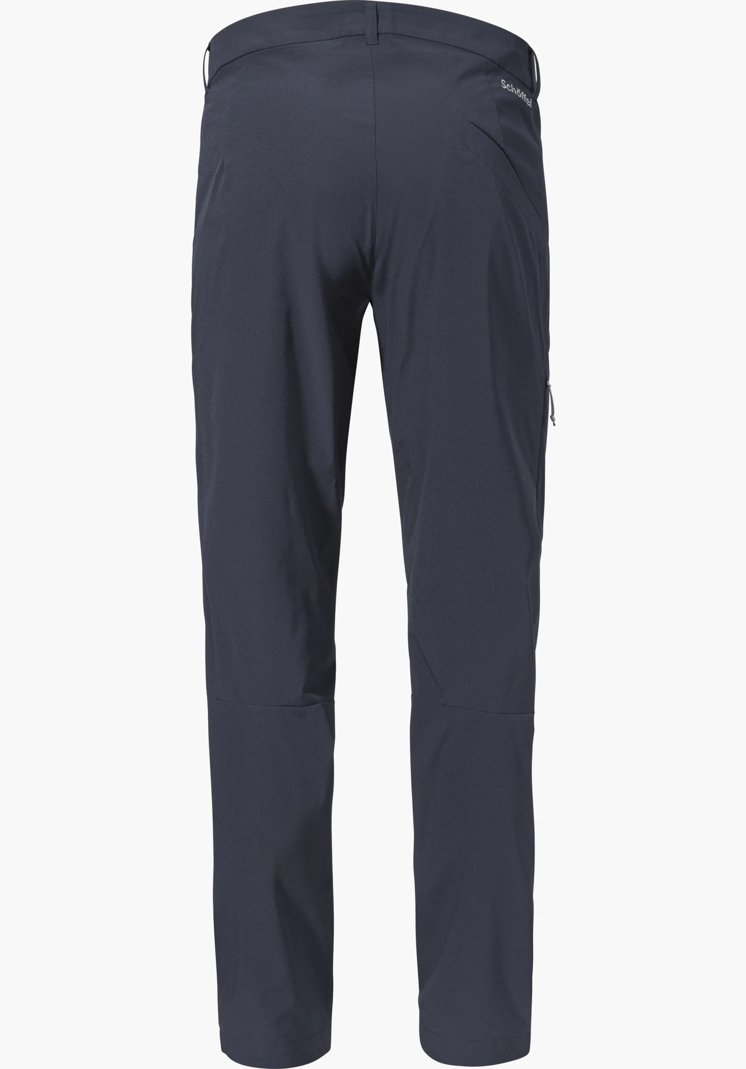 CIRC Pants Style Smue MNS in blue shows the back view of the trousers with the Schöffel logo on the right side, isolated on a white background.