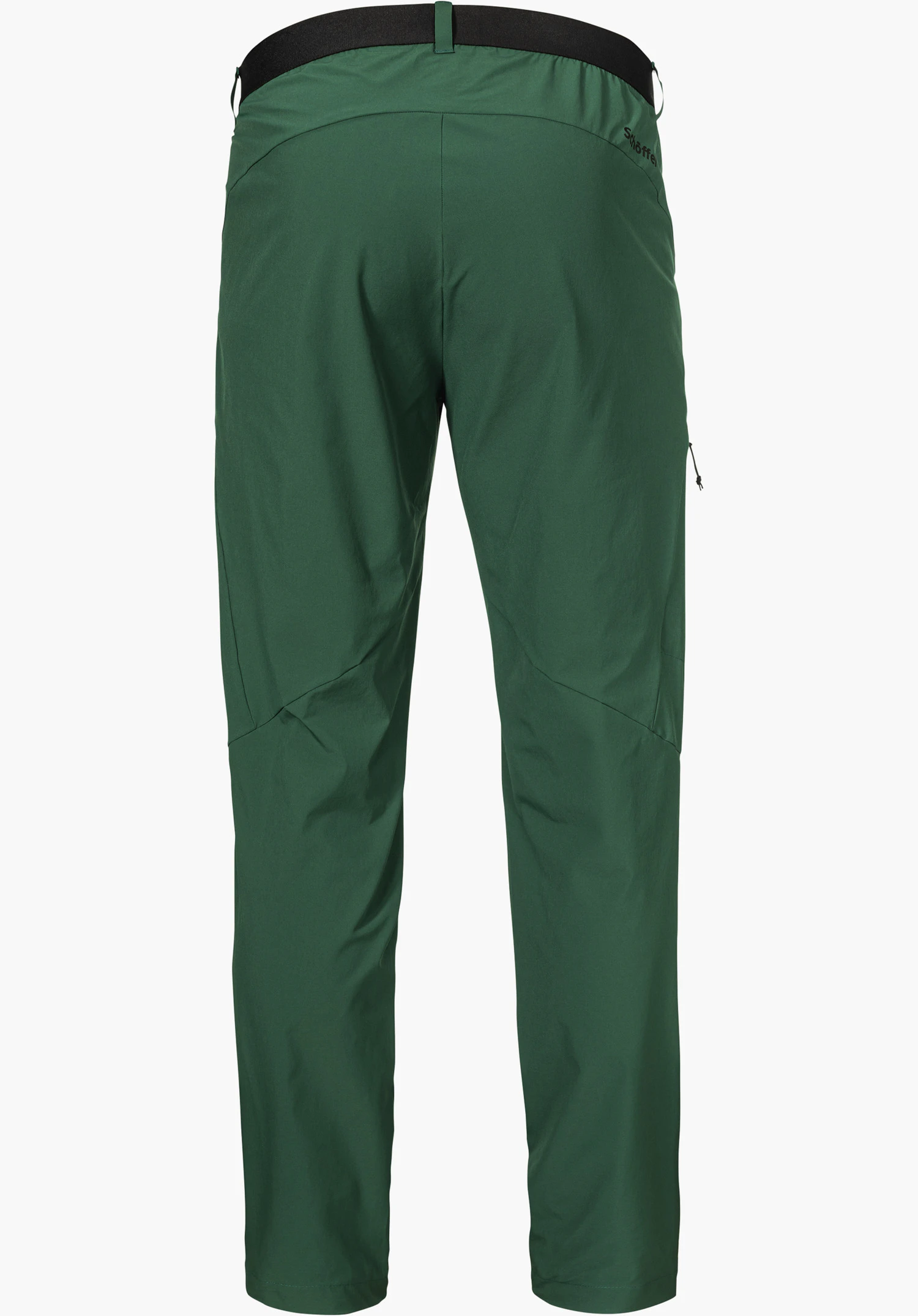 Pants Style Blaustein MNS vu de dos en vert, avec une ceinture noire et un logo Schöffel visible sur le côté droit, détouré sur fond blanc.