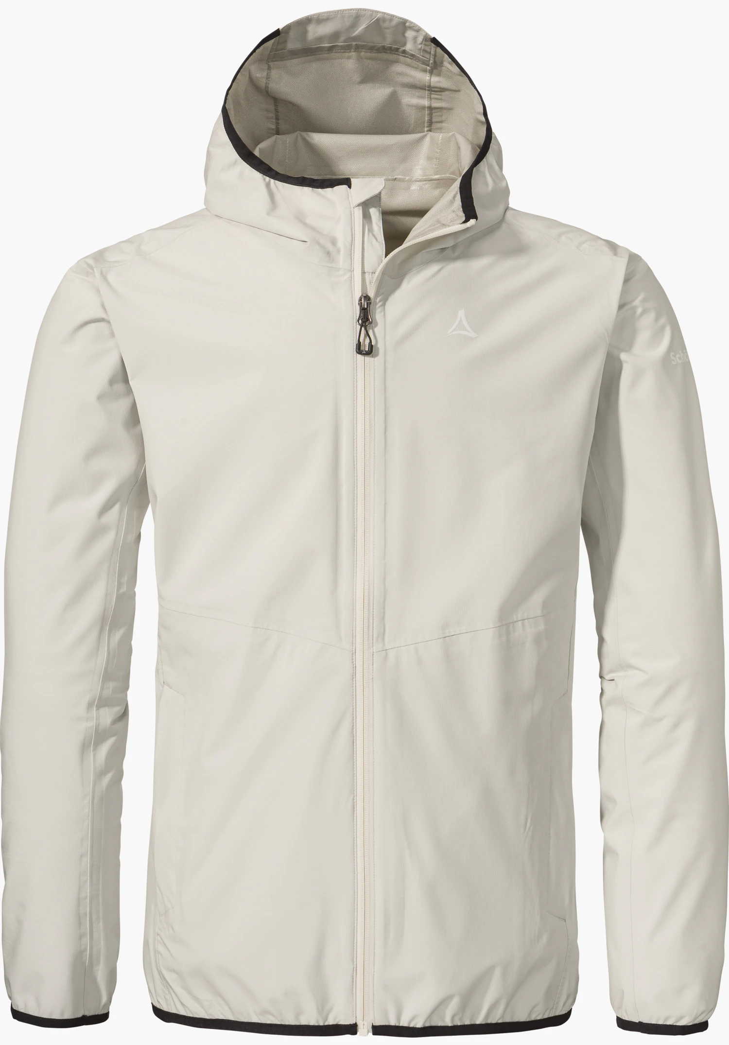 Jacket Style Migandi MNS in der Farbe Natur mit Kapuze, durchgehendem Frontreißverschluss und sichtbarem Schöffel-Logo auf der linken Brust, freigestellt vor weißem Hintergrund.