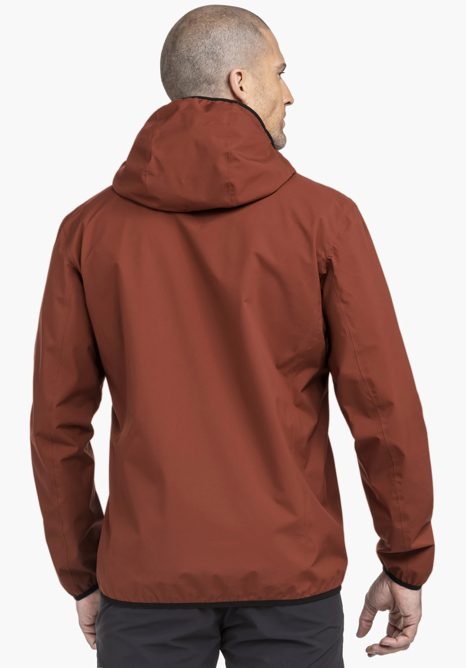 Jacket Style Migandi MNS in red shown shown from a back view on a model against a neutral background.