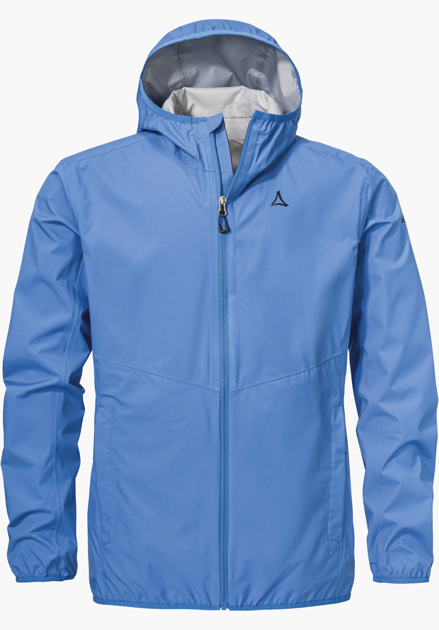 Jacket Style Migandi MNS in Blau mit Kapuze, Frontreißverschluss und Schöffel-Logo auf der linken Brust, freigestellt vor weißem Hintergrund.