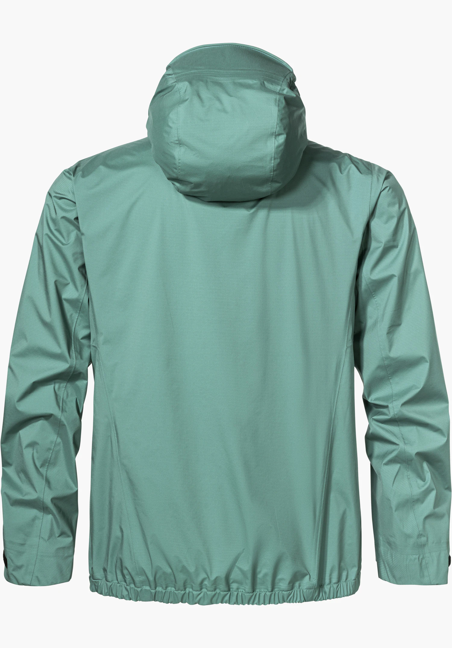 2.5L 3D Jacket Vistdal M in a back view in green with a hood, isolated on a white background.