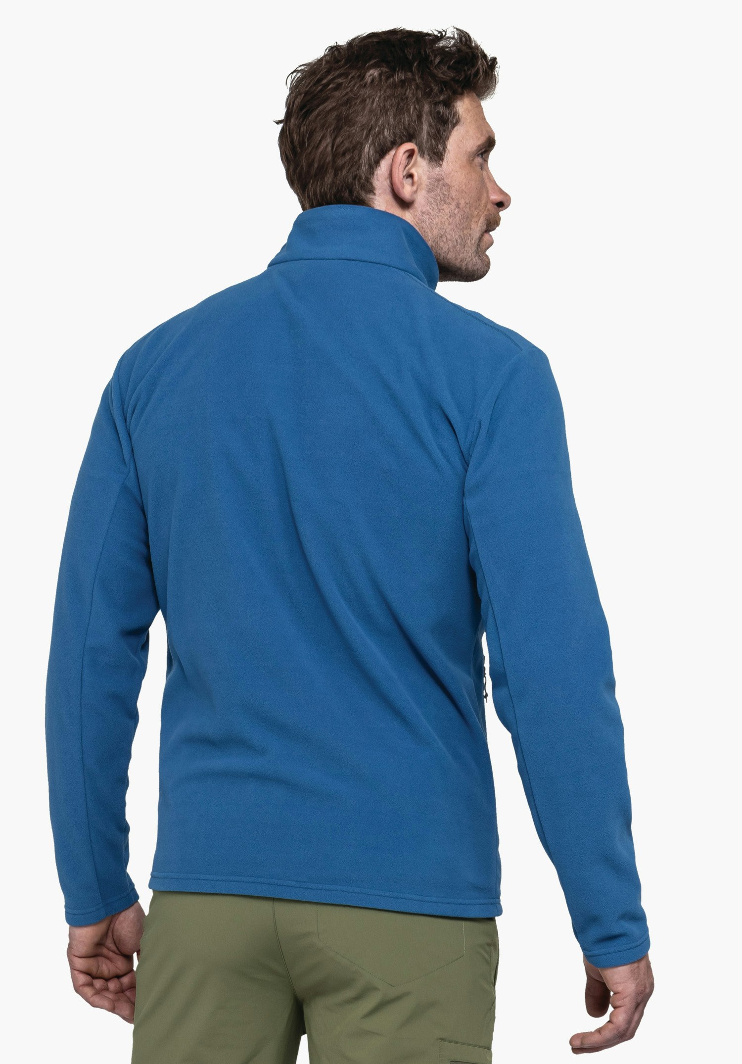Fleece Jk Style Qutang MNS in Blau in der Rückenansicht vor neutralem Hintergrund.