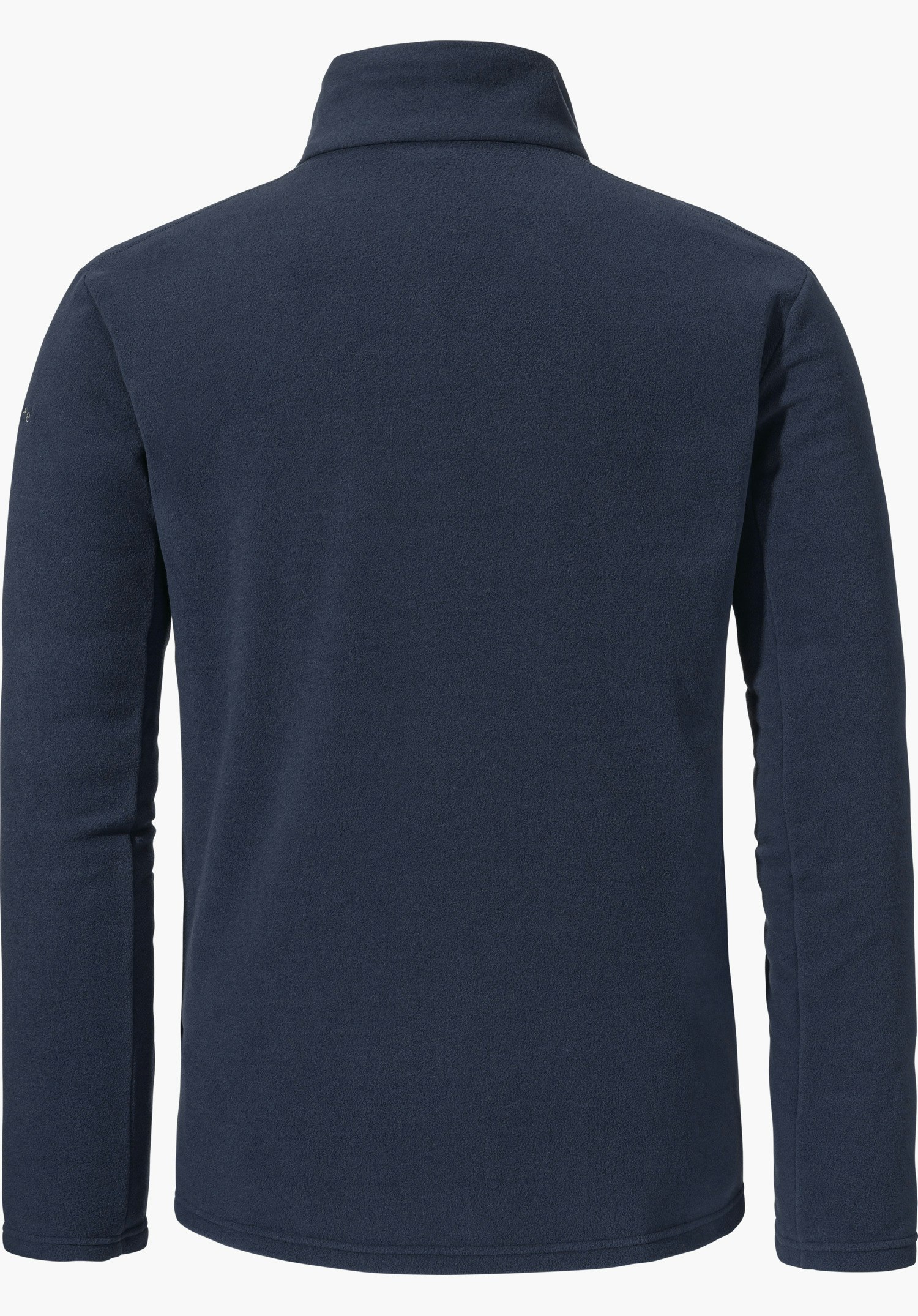 Fleece Jk Style Qutang MNS dunkelblaue Fleecejacke, von hinten dargestellt, langärmlig mit Stehkragen; ruhig liegend vor einfarbig weißem Hintergrund.